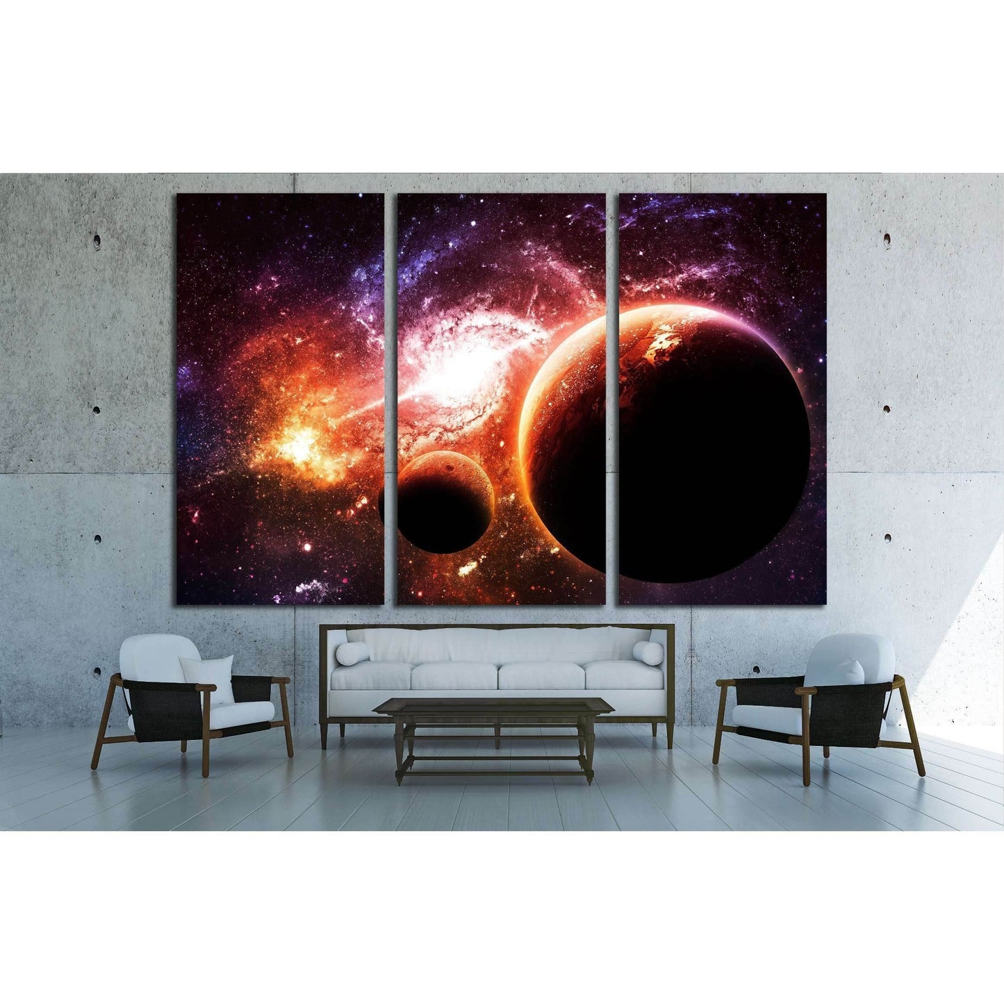 Planets over Golden Galaxy - Elements of this Image Furnished by NASA №2457 Ready to Hang Canvas Print - Zellart Canvas Prints ALL_Products, s-2457