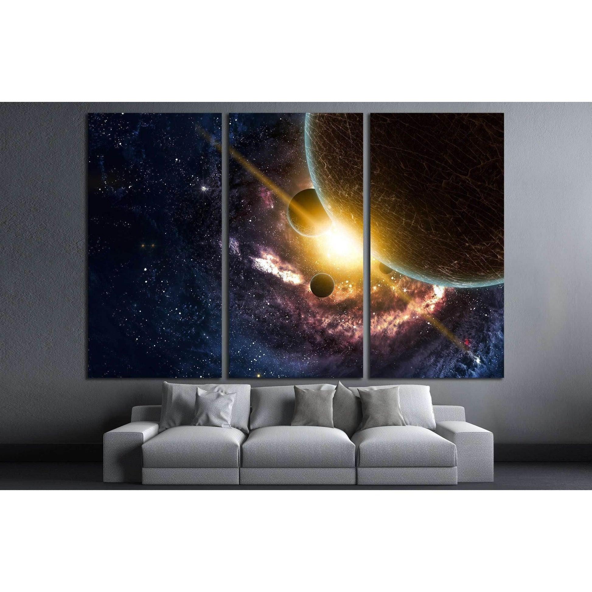 Planets over the nebulae in space №2463 Ready to Hang Canvas PrintCanvas art arrives ready to hang, with hanging accessories included and no additional framing required. Every canvas print is hand-crafted, made on-demand at our workshop and expertly stret