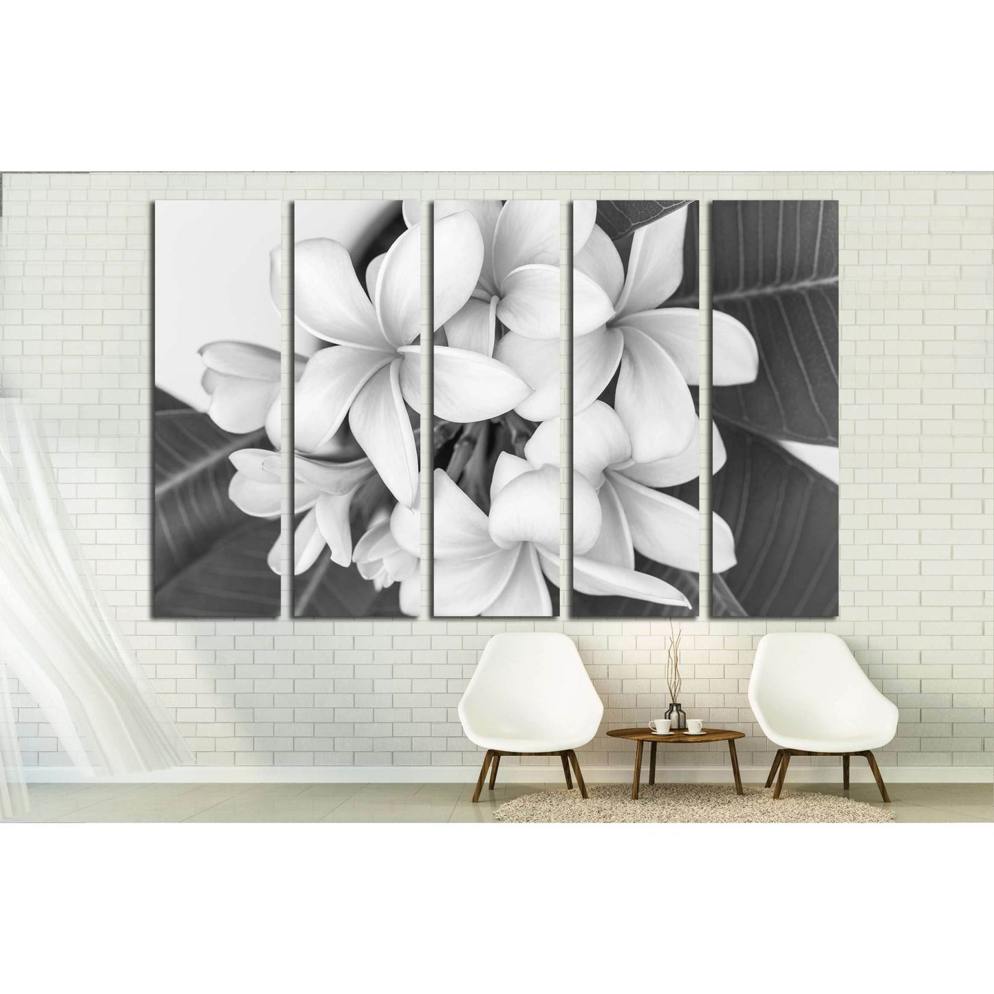 Plumeria or frangipani flower, Tropical flower . Black and white photography. №2839 Ready to Hang Canvas Print - Zellart Canvas Prints ALL_Products, s-2839