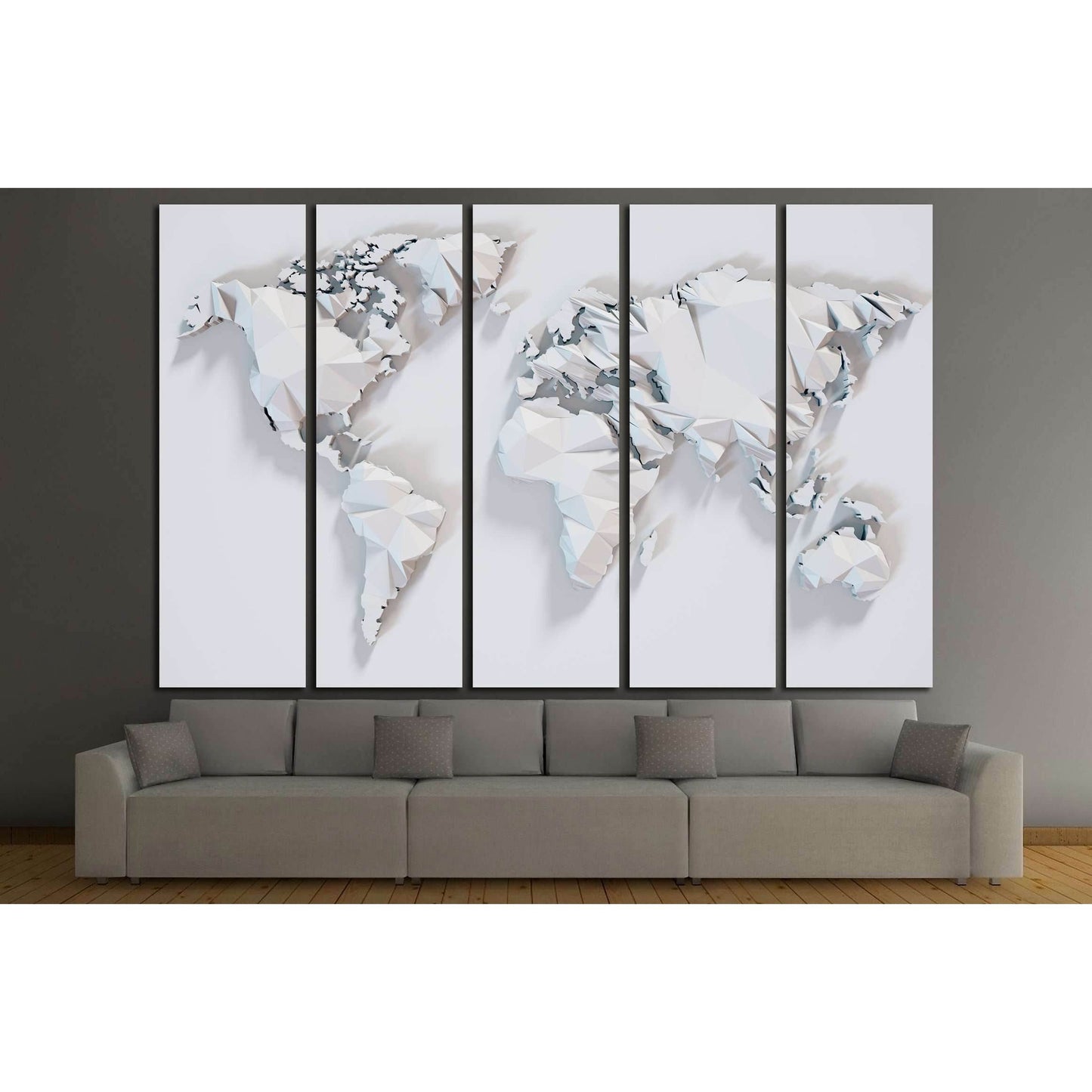 Poly paper world map background. 3D rendering №3220 Ready to Hang Canvas Print - Zellart Canvas Prints ALL_Products, s-3220