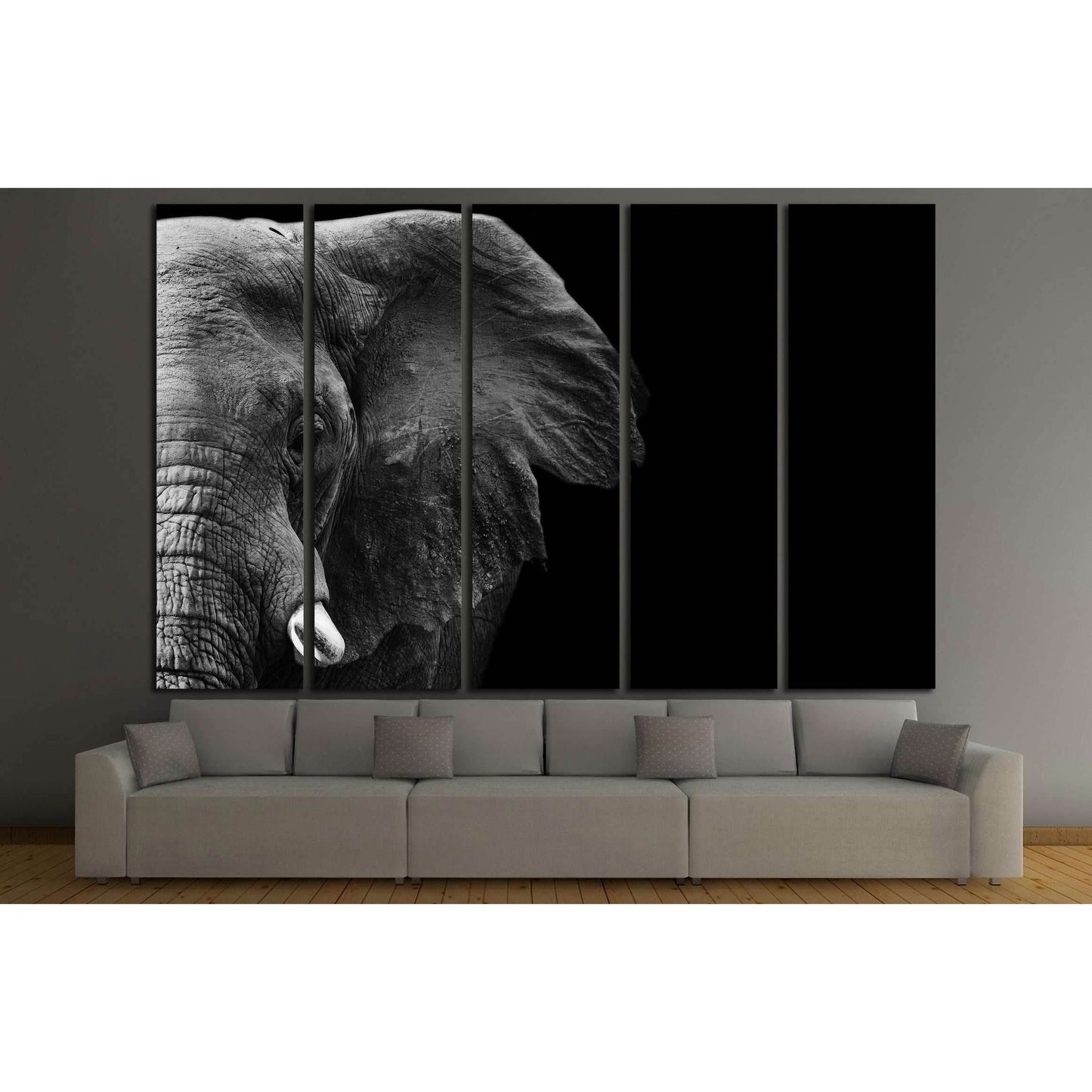 powerful image of an Elephant in black and white №3262 Ready to Hang Canvas Print - Zellart Canvas Prints ALL_Products, Elephant, s-3262