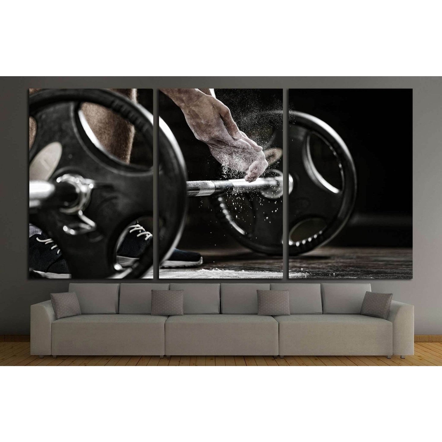 Powerlifter hand in talc preparing to bench press №1389 Ready to Hang Canvas Print - Zellart Canvas Prints ALL_Products, s-1389