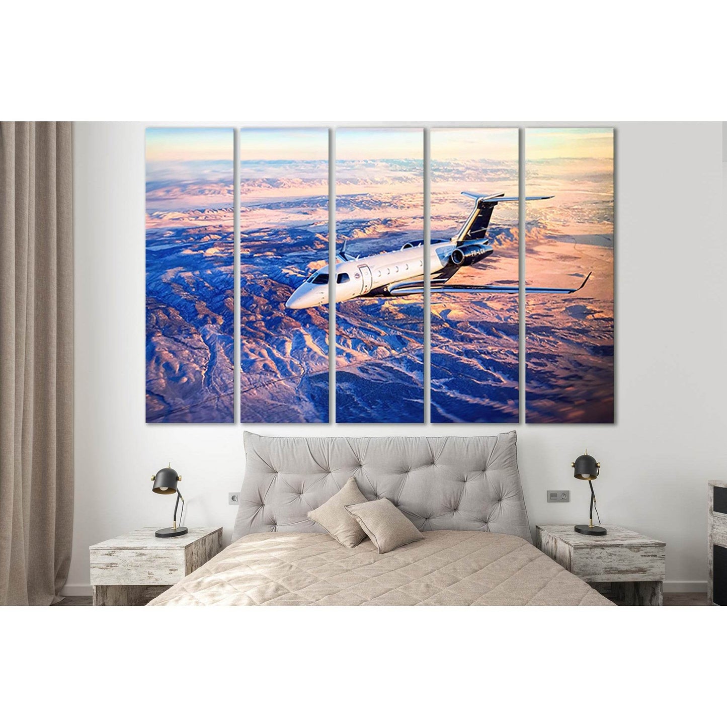 Private Plane Flies Over The Mountains №SL1435 Ready to Hang Canvas Print - Zellart Canvas Prints 0new, ALL_Products, Engine