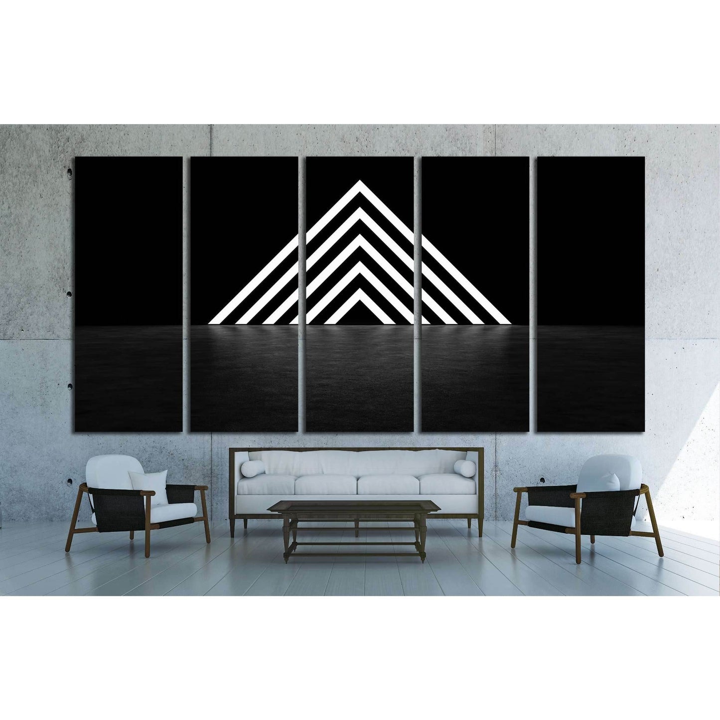 Pyramid consisting of glowing stripes. 3D Render №2890 Ready to Hang Canvas Print - Zellart Canvas Prints ALL_Products, s-2890