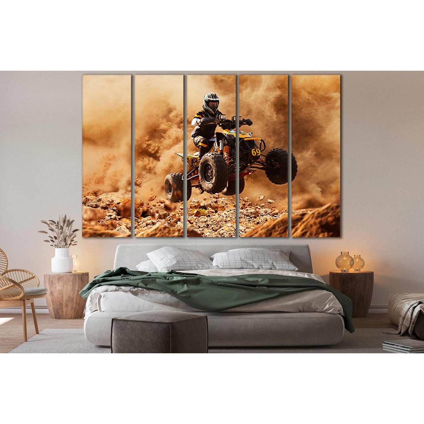 Quad Bike In Dust Cloud №SL770 Ready to Hang Canvas Print - Zellart Canvas Prints 0new, ALL_Products, Engine, Engines Wall Art