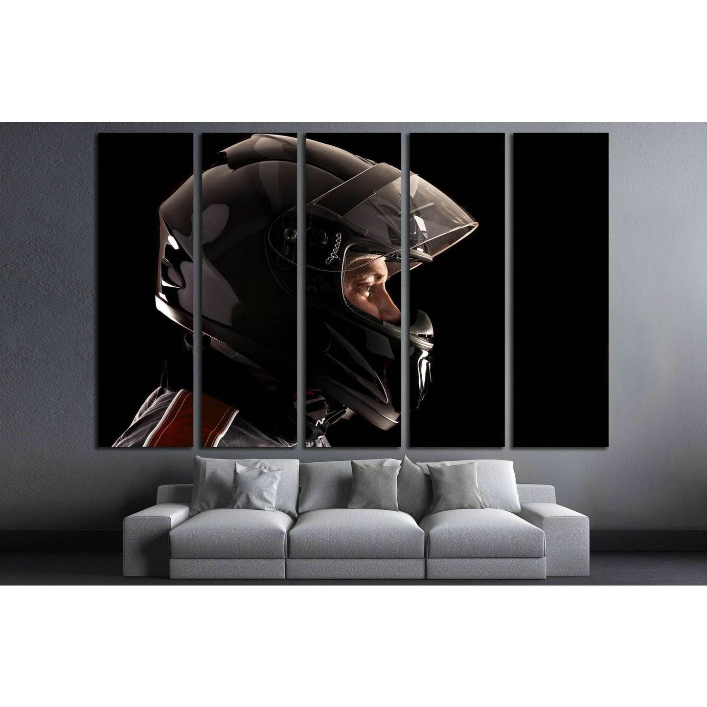 Racing driver posing with helmet isolated in black №1873 Ready to Hang Canvas Print - Zellart Canvas Prints ALL_Products, s-1873