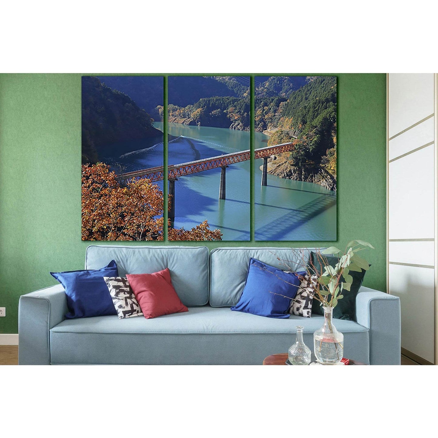 Railway Bridge Across The River №SL1093 Ready to Hang Canvas Print - Zellart Canvas Prints 0new, ALL_Products, Bridges Wall Art