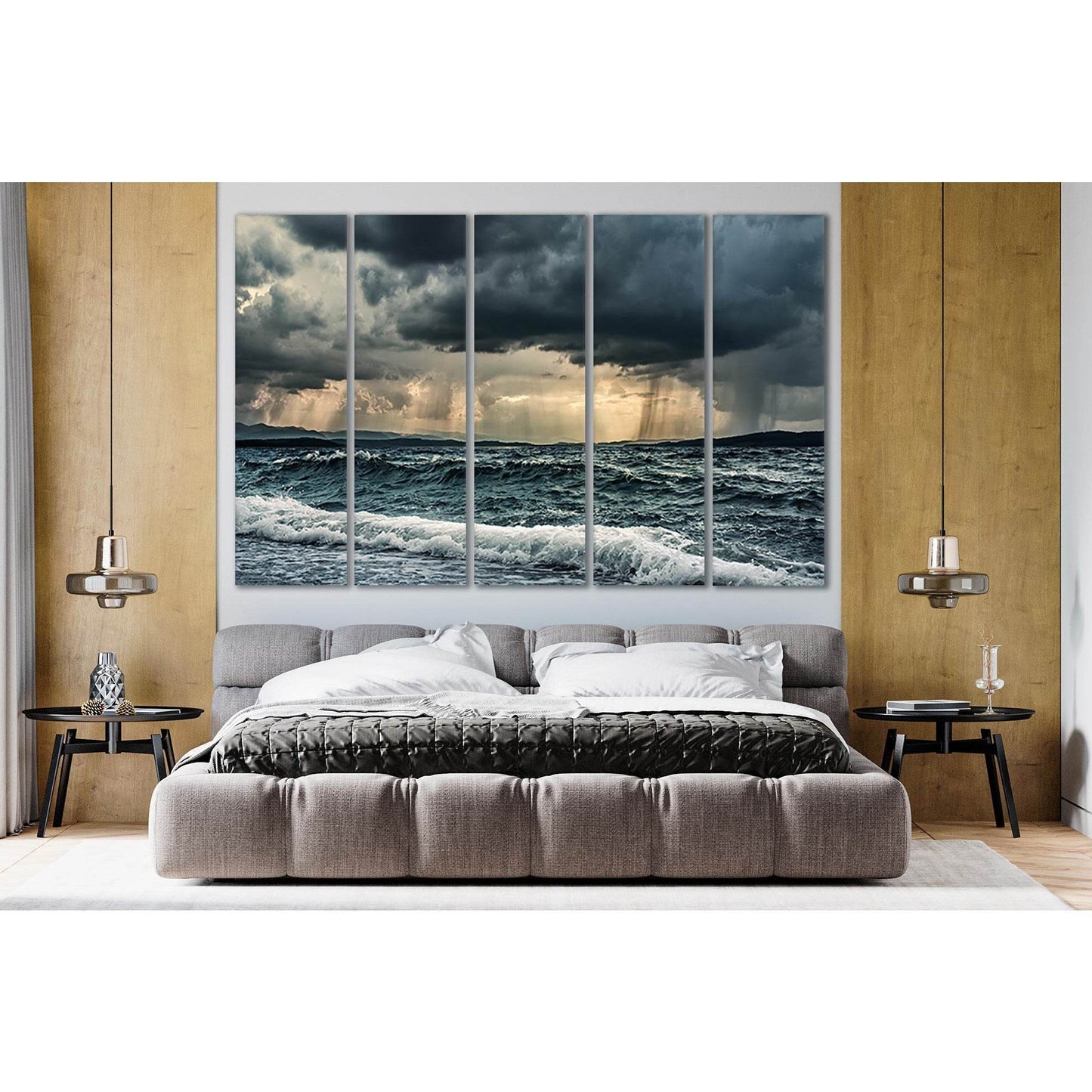 Rain Over Stormy Ocean №SL54 Ready to Hang Canvas Print - Zellart Canvas Prints 0new, ALL_Products, Beach Ocean & Waves