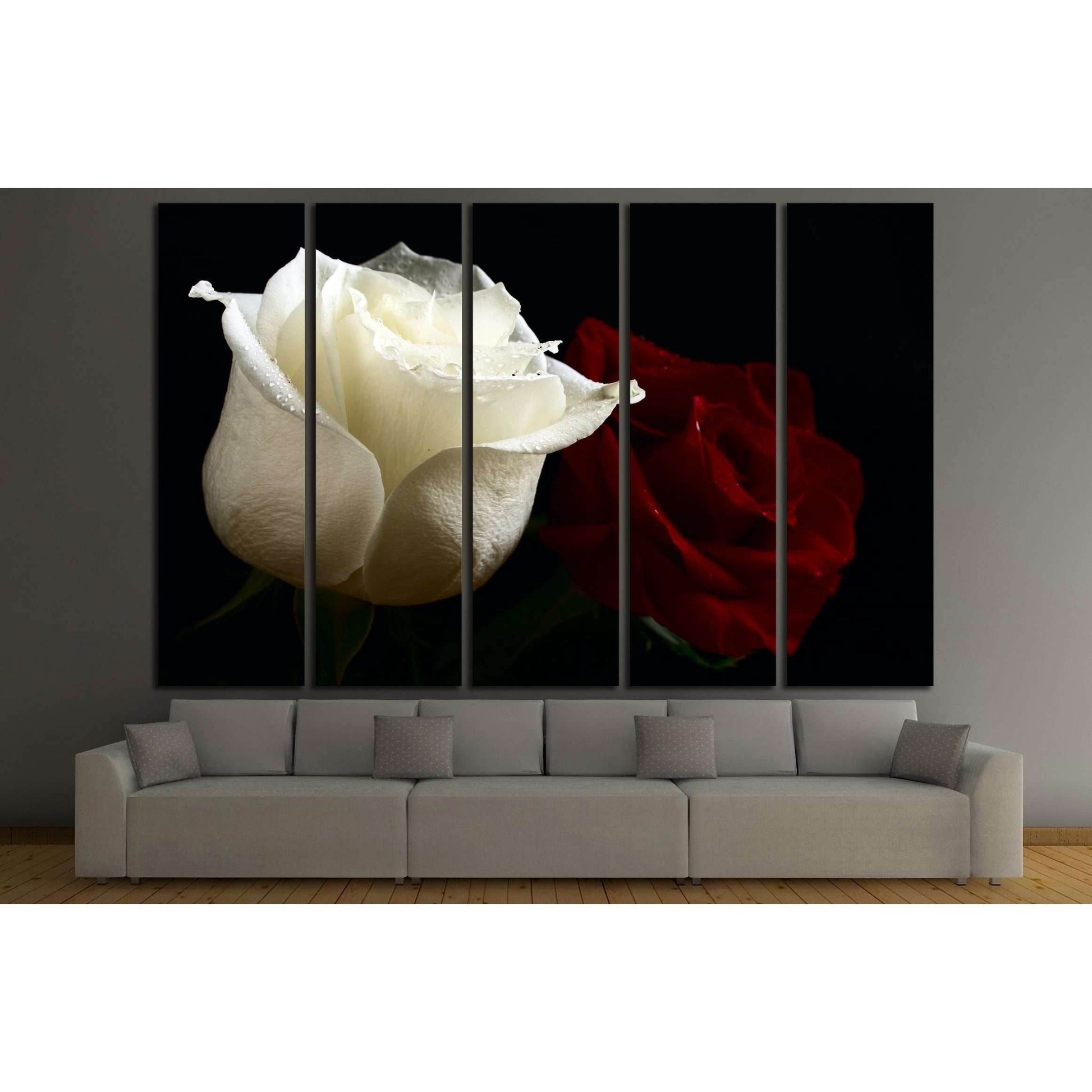 red and white roses with water drop on black background №3275 Ready to Hang Canvas PrintCanvas art arrives ready to hang, with hanging accessories included and no additional framing required. Every canvas print is hand-crafted, made on-demand at our works
