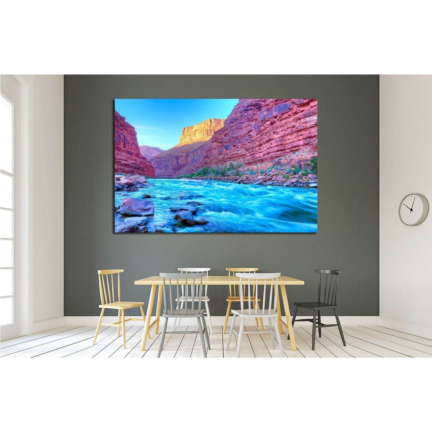 Reflection in Colorado River of Butte catching days last rays, in Grand Canyon №1969 Ready to Hang Canvas Print - Zellart Canvas Prints ALL_Products, s-1969