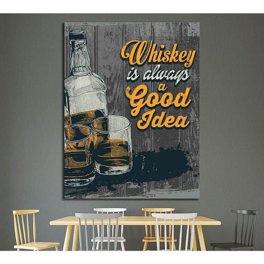 Retro design Whiskey Is Always A Good Idea with whiskey in two glasses and bottle №4574 Ready to Hang Canvas PrintCanvas art arrives ready to hang, with hanging accessories included and no additional framing required. Every canvas print is hand-crafted, m