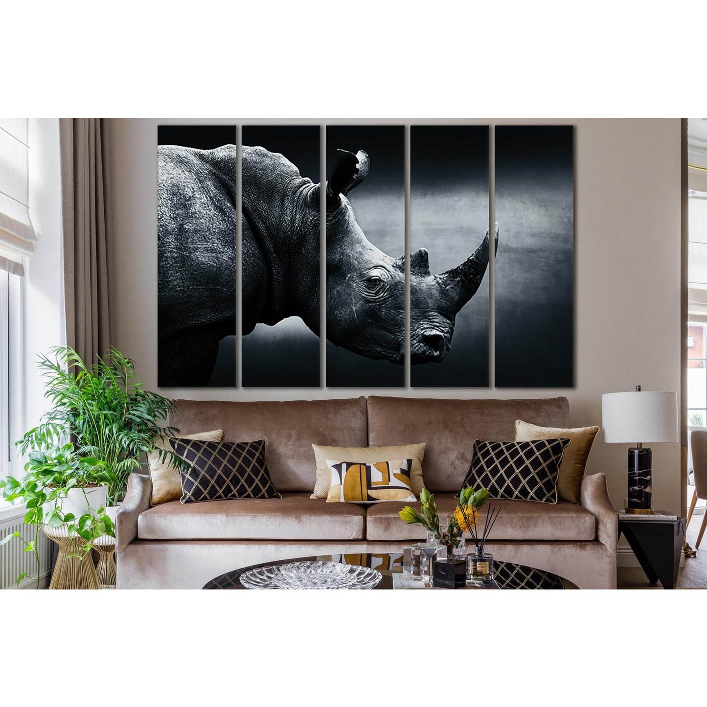 Rhinoceros Black And White №SL885 Ready to Hang Canvas Print - Zellart Canvas Prints 0new, ALL_Products, Black & White Wall Art