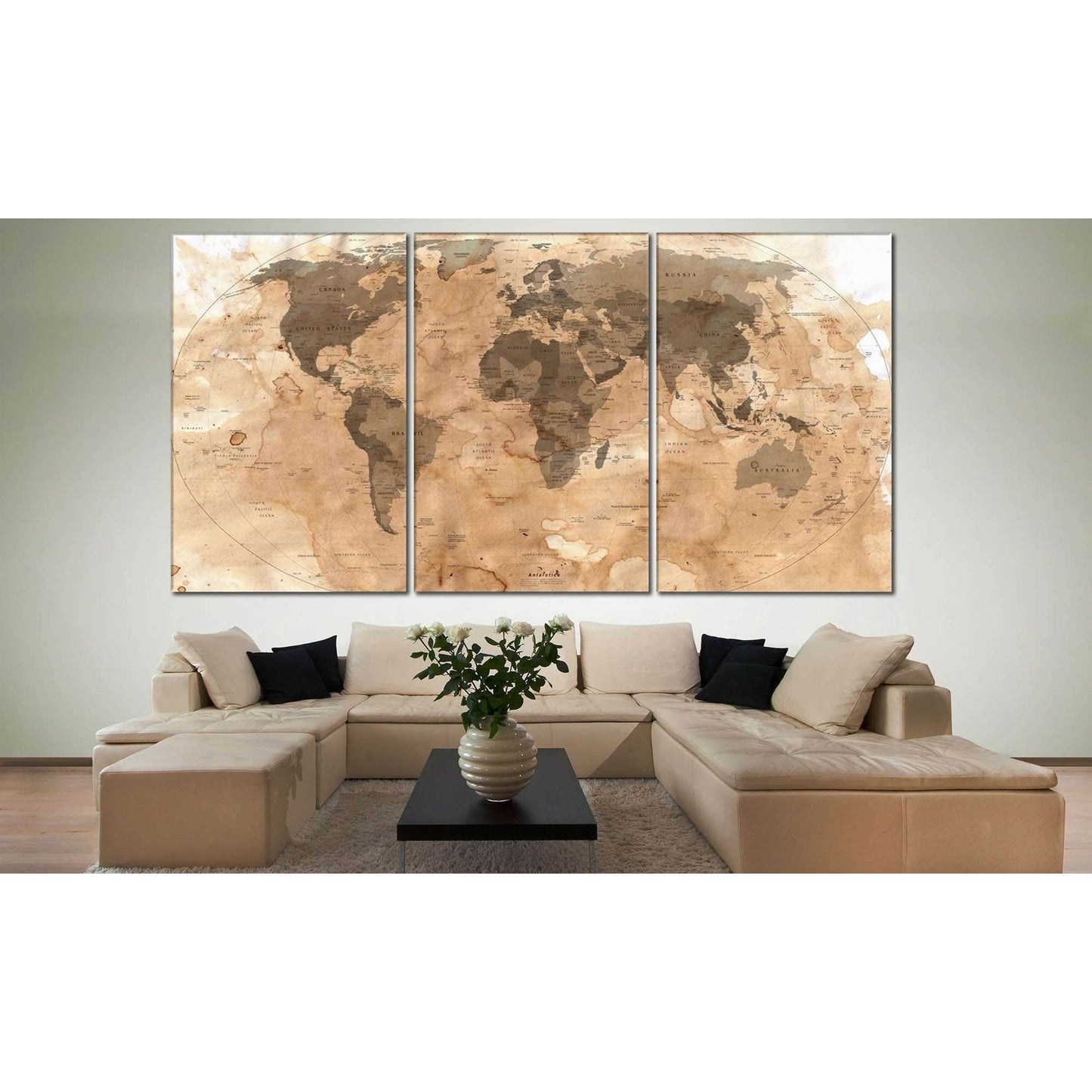 Rustic World Map №800 Ready to Hang Canvas Print - Zellart Canvas Prints ALL_Products, autopostr_pinterest_65155, autopostr_pinterest_65157, autopostr_pinterest_65158, autopostr_pinterest_65160