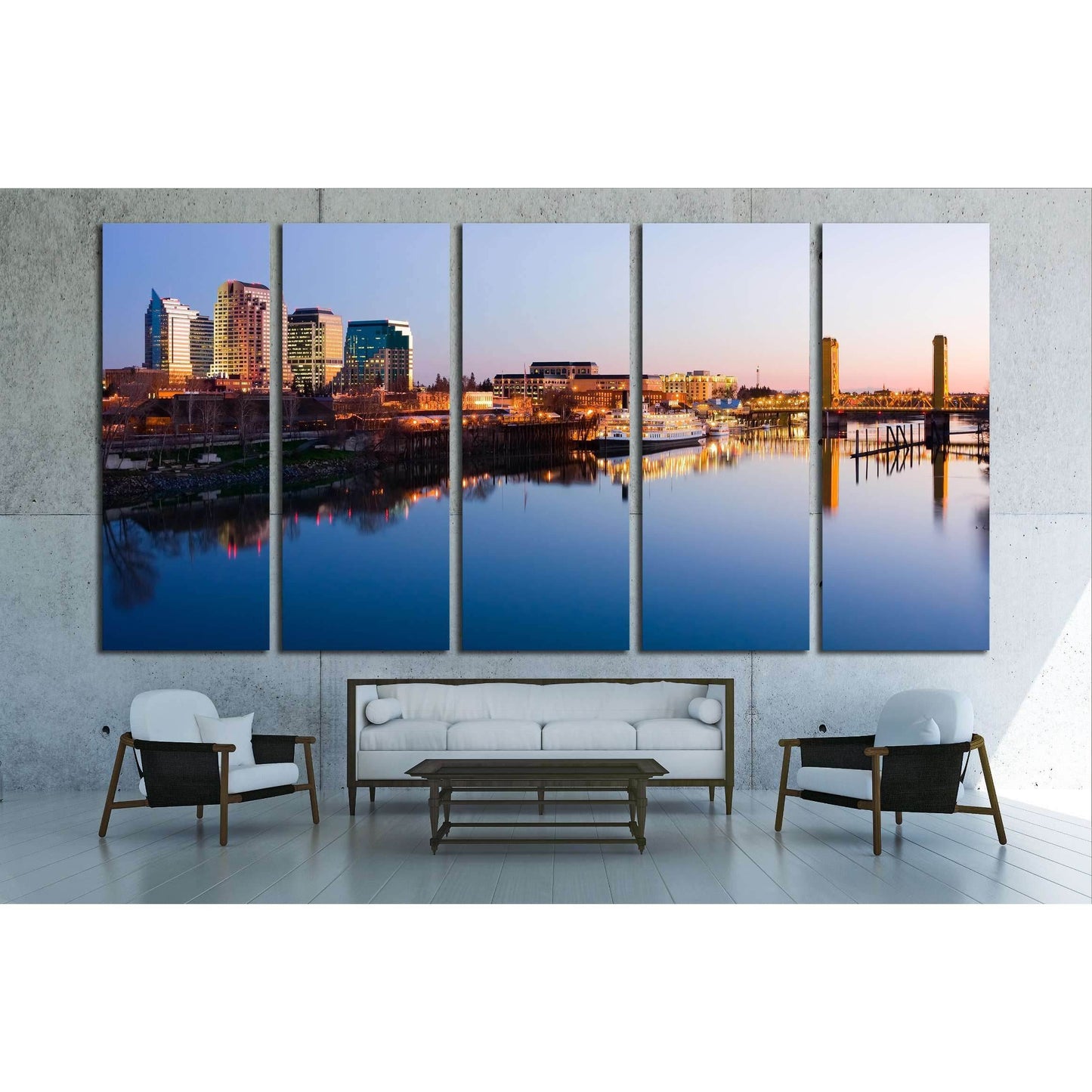 Sacramento skyline at night №1619 Ready to Hang Canvas Print - Zellart Canvas Prints ALL_Products, s-1619