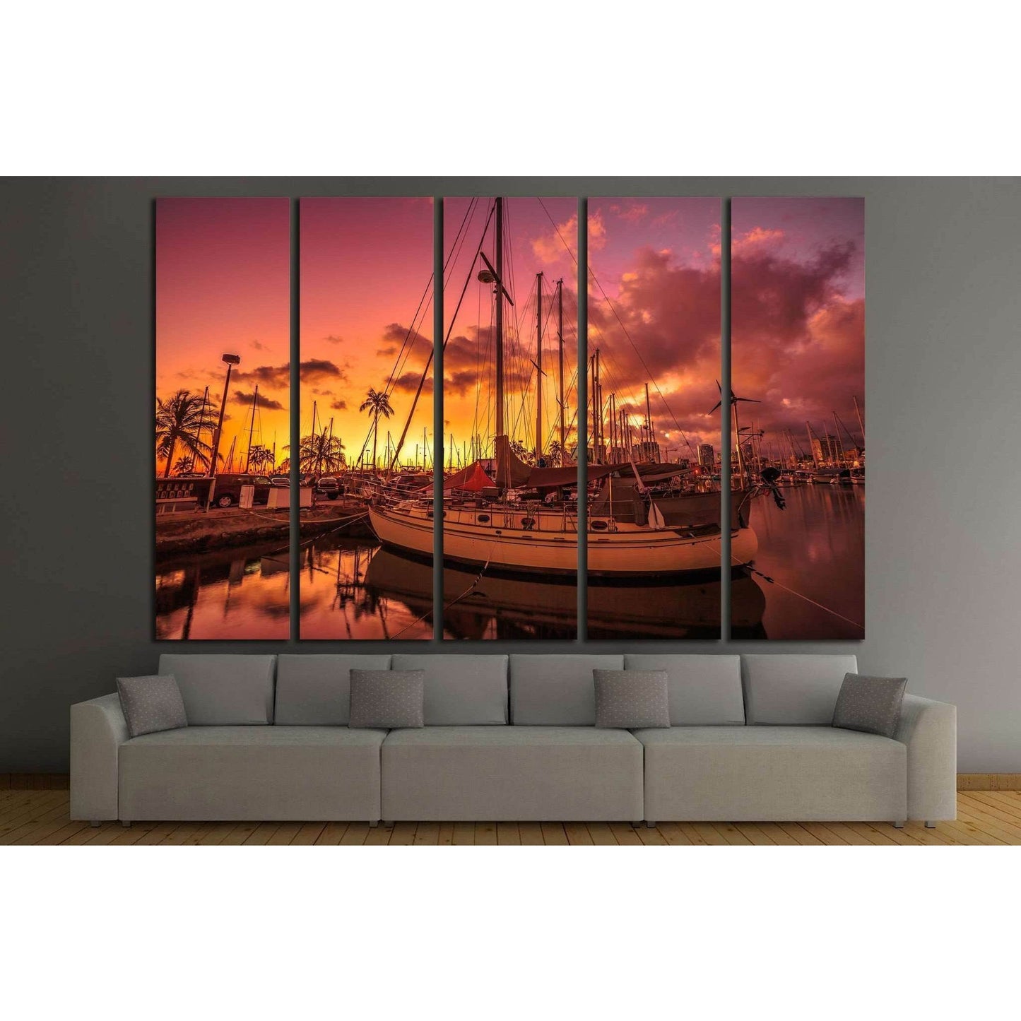 sailing boats docked at the Ala Wai Harbor, Oahu, Hawaii №1907 Ready to Hang Canvas Print - Zellart Canvas Prints ALL_Products, s-1907