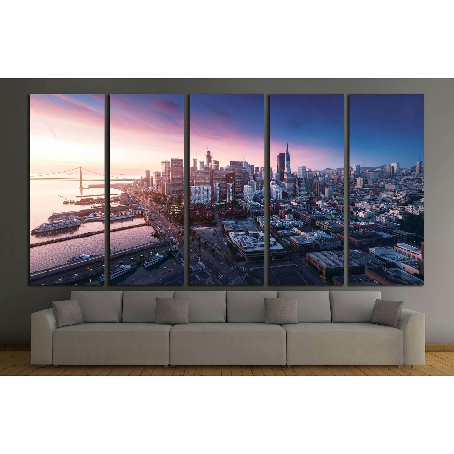 San Francisco panorama at sunrise with waterfront and downtown №1658 Ready to Hang Canvas Print - Zellart Canvas Prints ALL_Products, s-1658