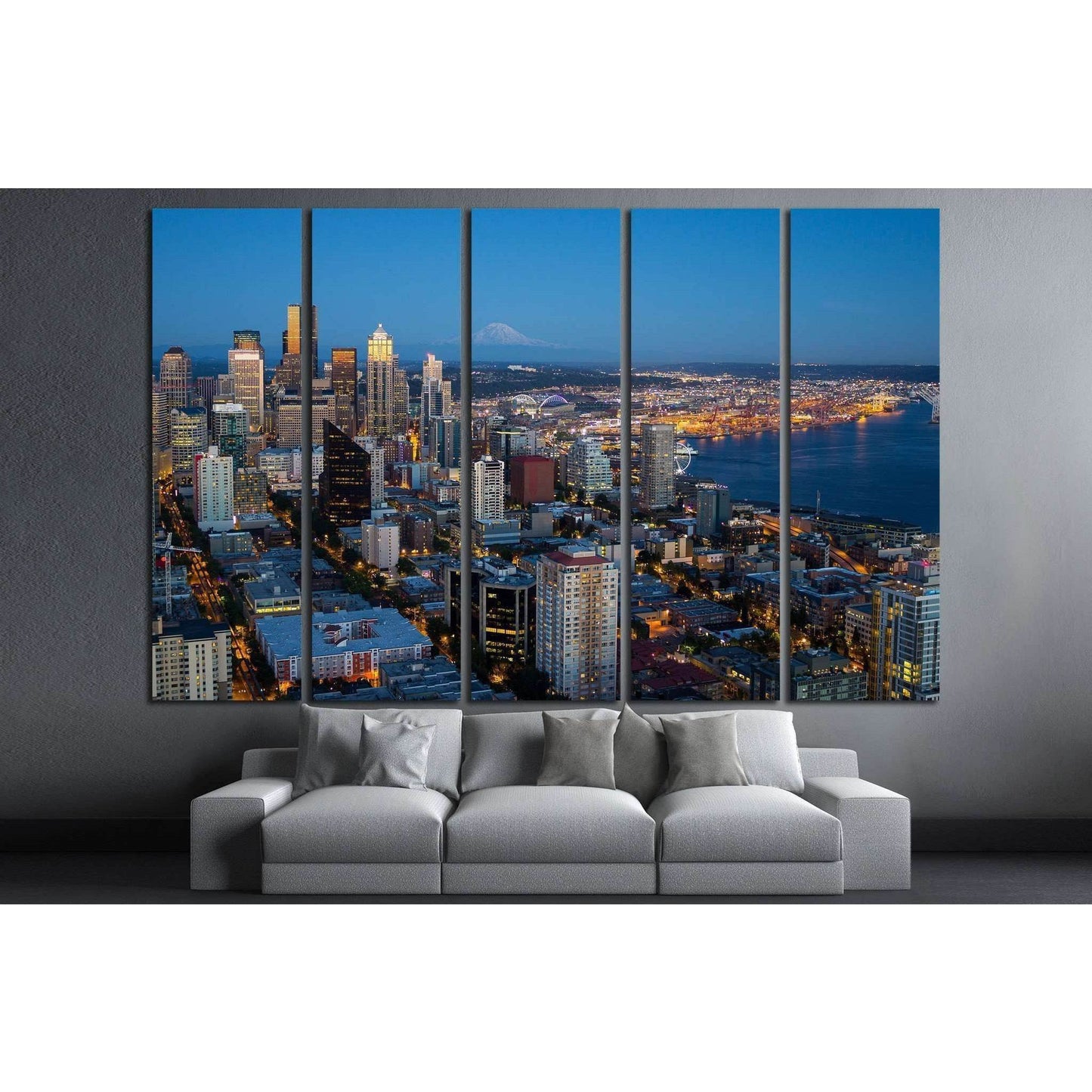 Seattle downtown in night lights №1359 Ready to Hang Canvas Print - Zellart Canvas Prints ALL_Products, s-1359