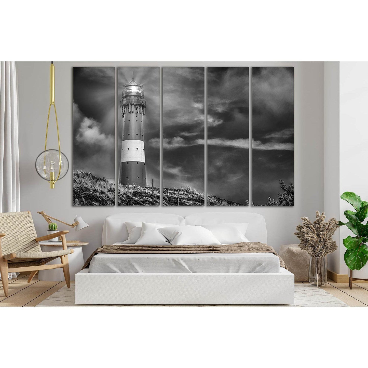 Shining Lighthouse Black And White №SL830 Ready to Hang Canvas Print - Zellart Canvas Prints 0new, ALL_Products, Black & White Wall Art