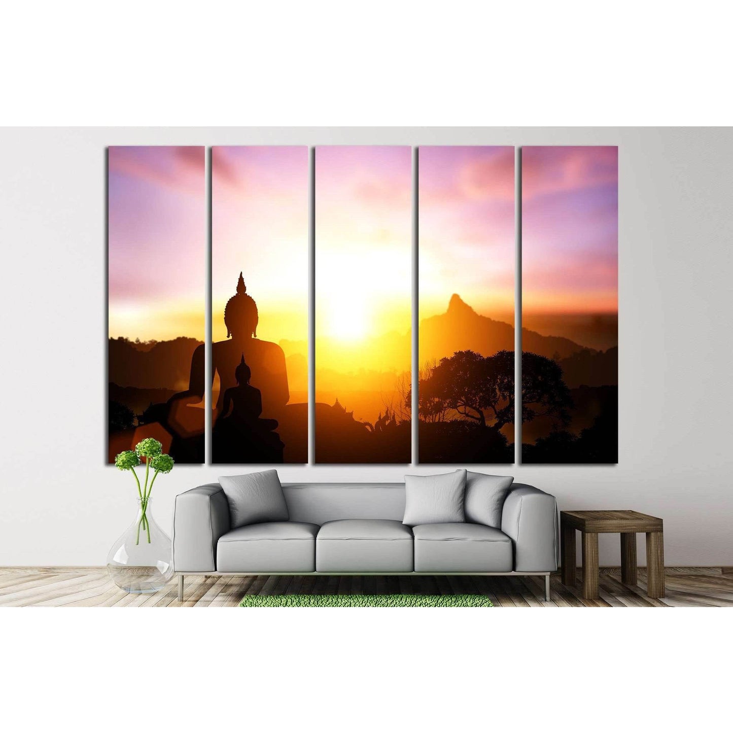 Silhouette of Buddha on sunset №702 Ready to Hang Canvas Print - Zellart Canvas Prints ALL_Products, s-702