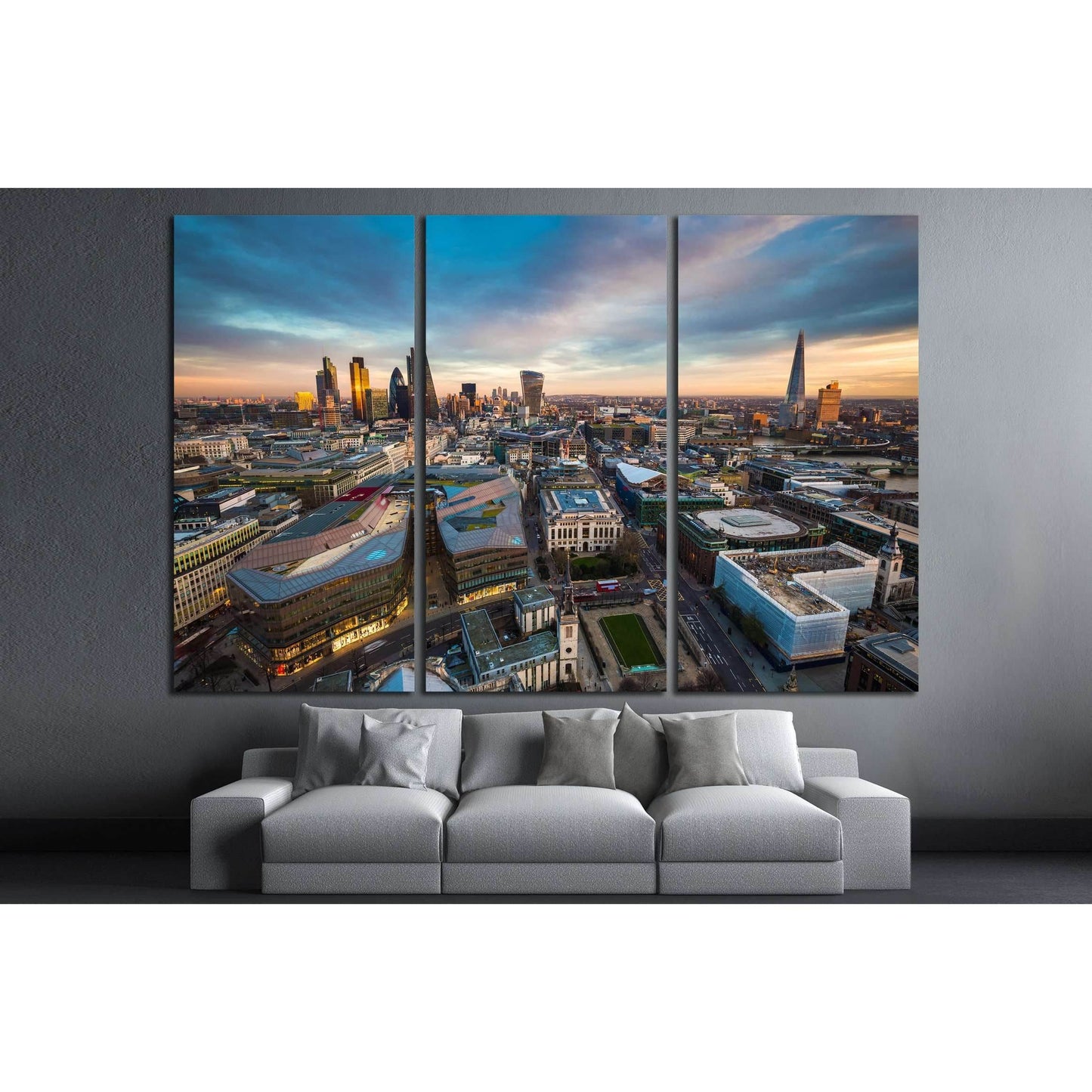 Skyline view of the famous financial bank district of London at magic hour №2998 Ready to Hang Canvas Print - Zellart Canvas Prints ALL_Products, s-2998