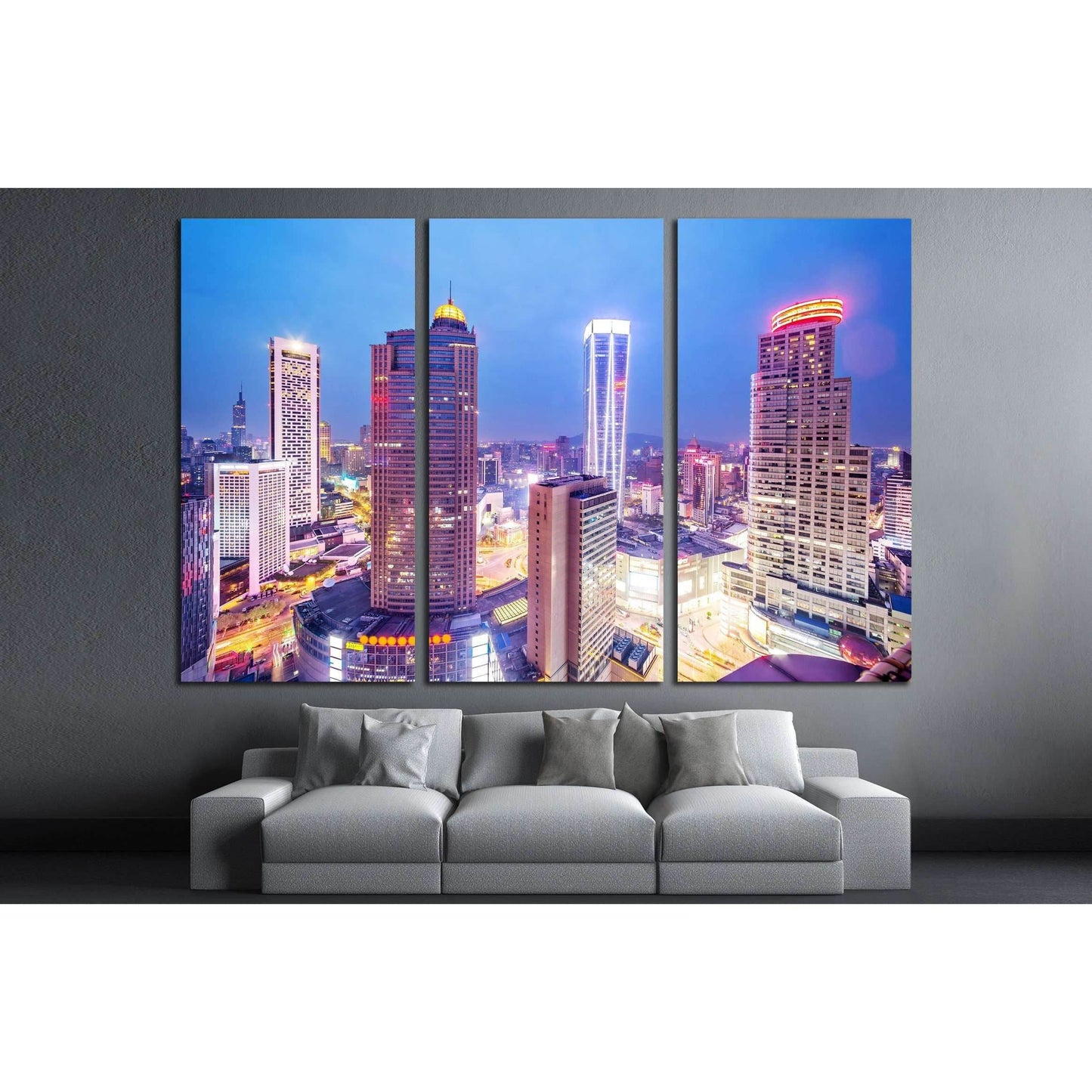 skyline,office buildings and cityscape at night №2281 Ready to Hang Canvas Print - Zellart Canvas Prints ALL_Products, s-2281