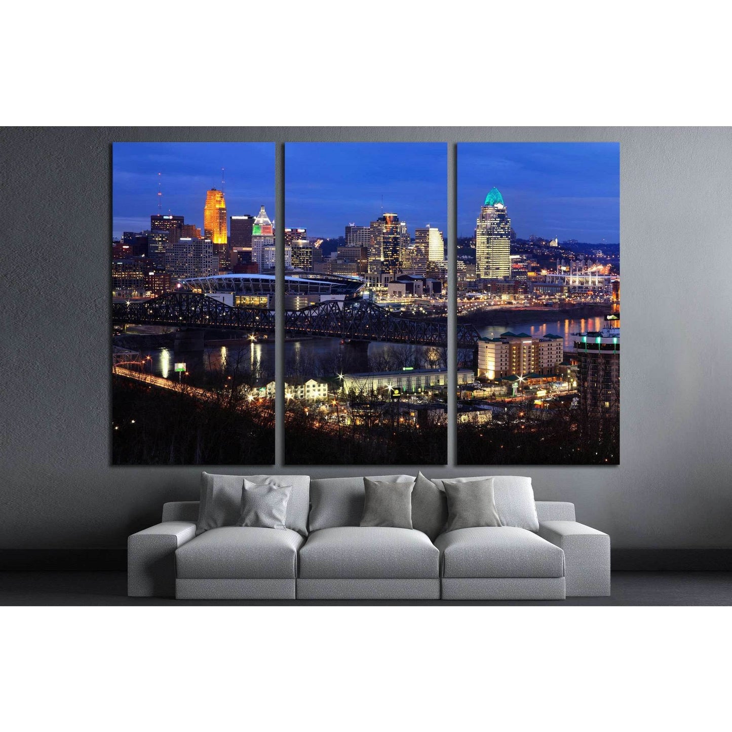 Skyscrapers On A Winter's Eve In Cincinnati Ohio, USA №1676 Ready to Hang Canvas Print - Zellart Canvas Prints ALL_Products, s-1676