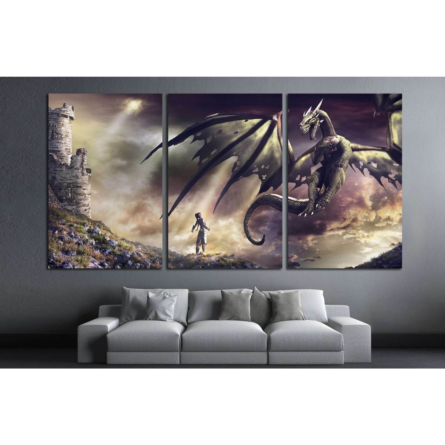 sorceress and green dragon №711 Ready to Hang Canvas Print - Zellart Canvas Prints ALL_Products, s-711