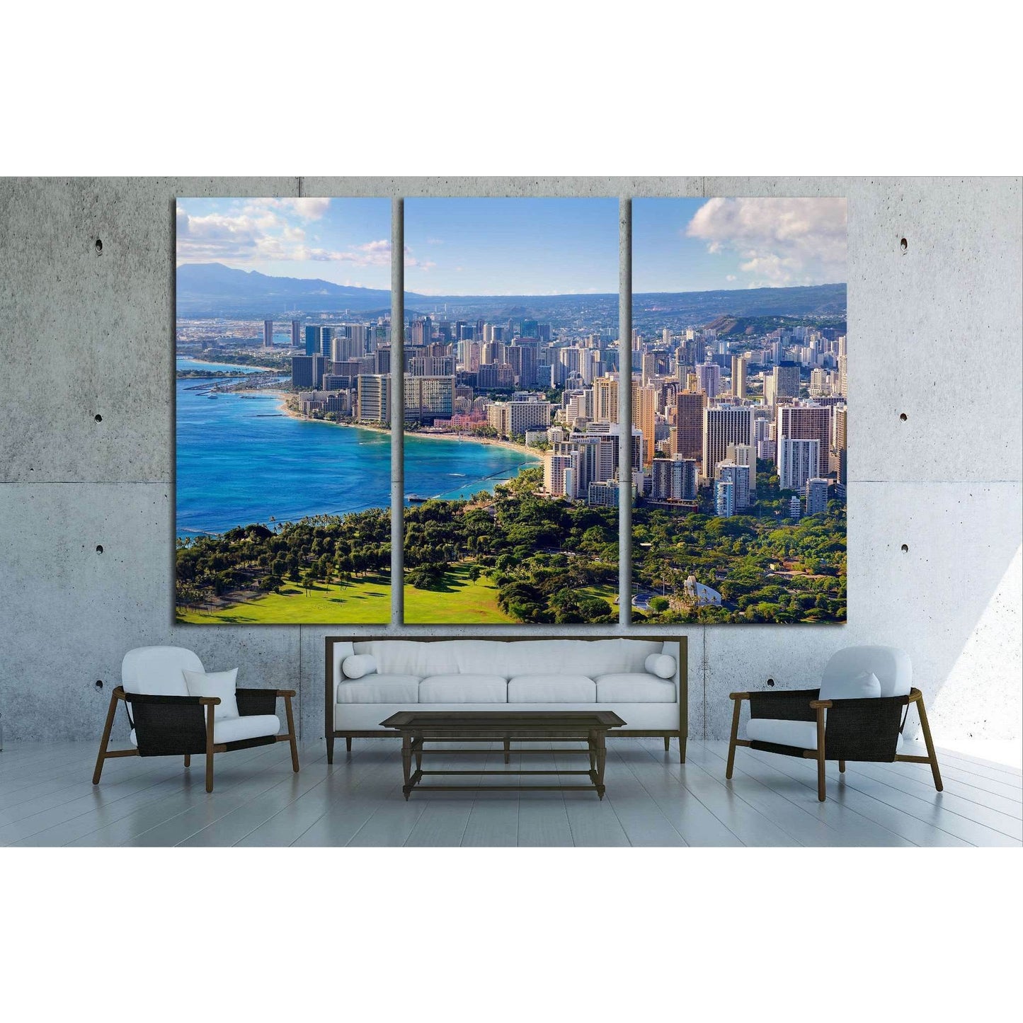 Spectacular view of Honolulu city, Oahu, Hawaii №1702 Ready to Hang Canvas Print - Zellart Canvas Prints ALL_Products, s-1702