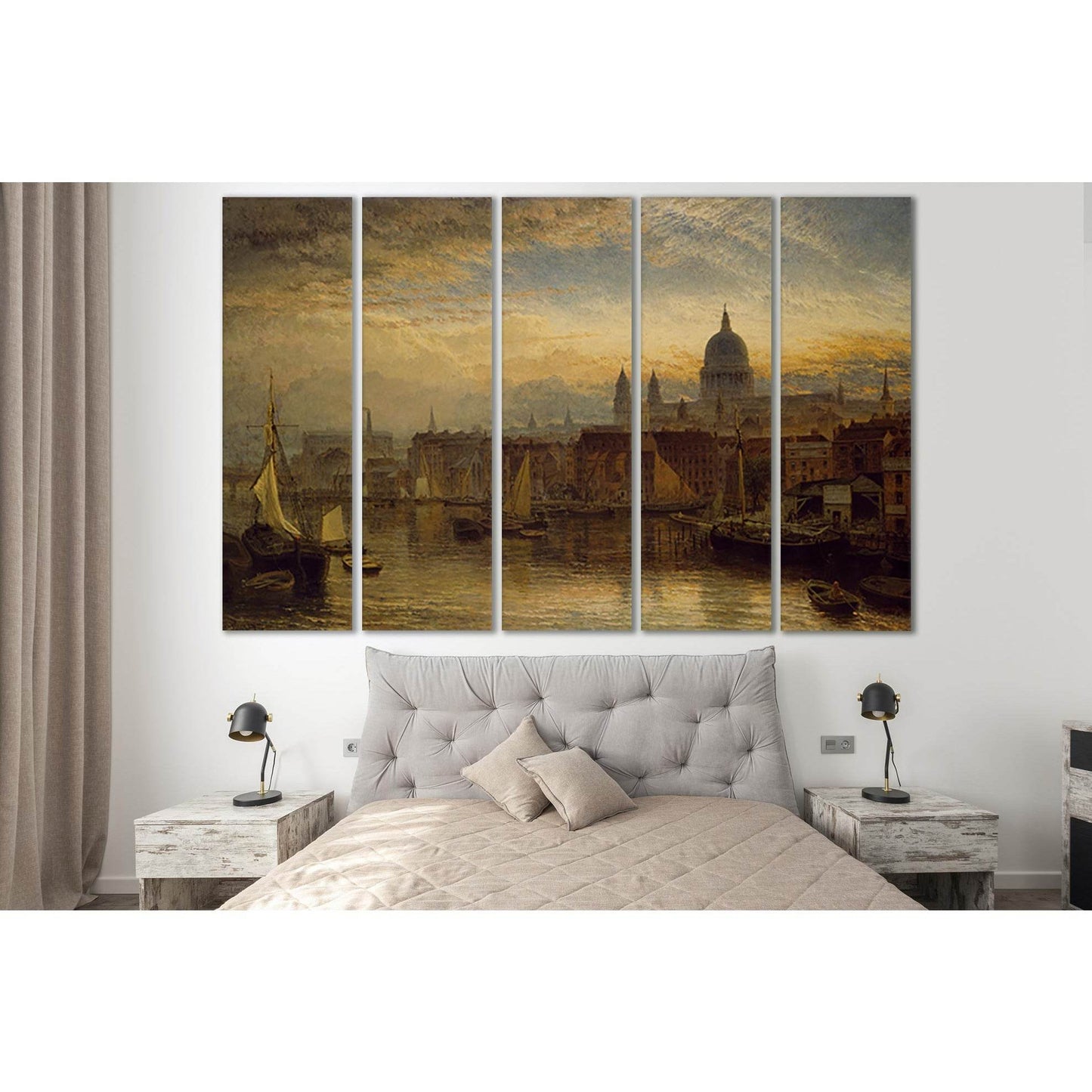St Pauls From The River Thames Oil Painting №SL581 Ready to Hang Canvas Print - Zellart Canvas Prints 0new, ALL_Products, Oil Painting Wall Art