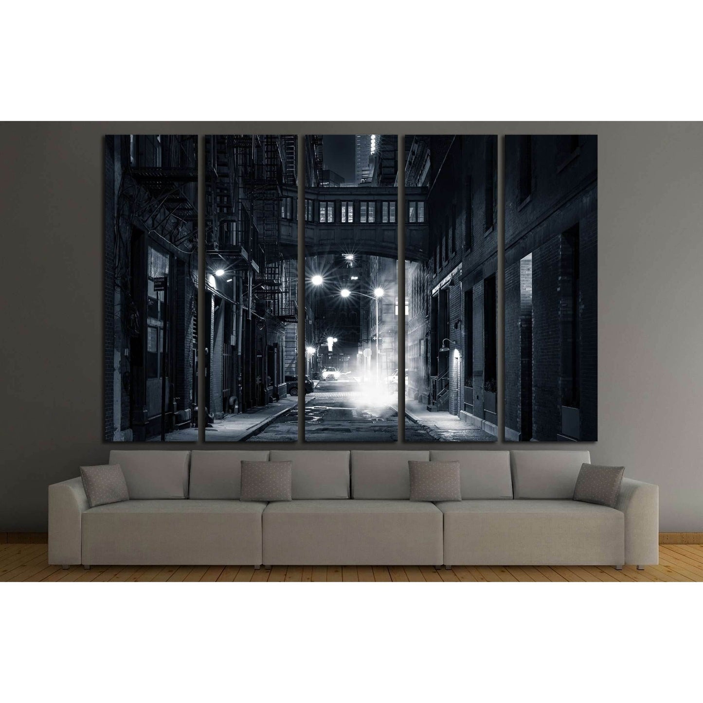 Staple street skybridge by night, in Tribeca, New York City №2197 Ready to Hang Canvas Print - Zellart Canvas Prints 0_NY_ART, ALL_Products, s-2197