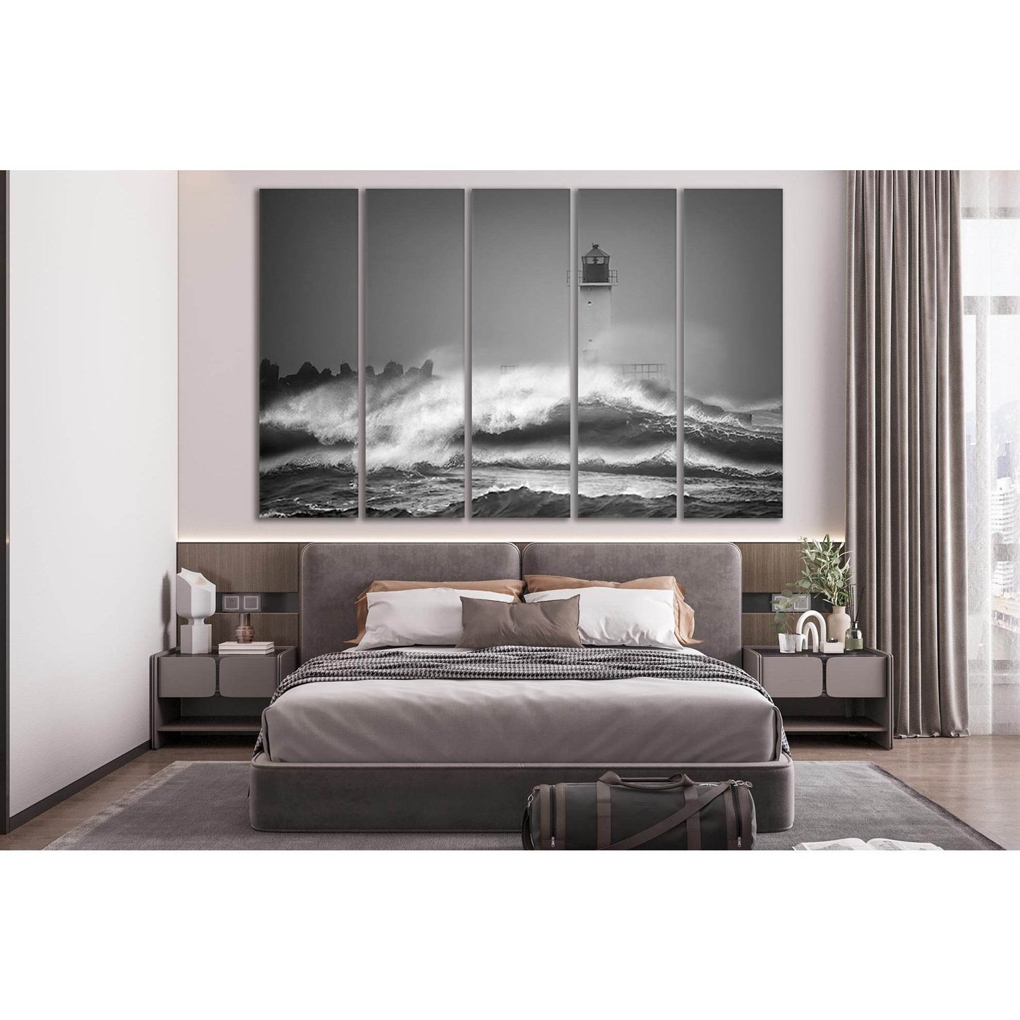 Storm Waves And Lighthouse №SL56 Ready to Hang Canvas Print - Zellart Canvas Prints 0new, ALL_Products, Beach Ocean & Waves