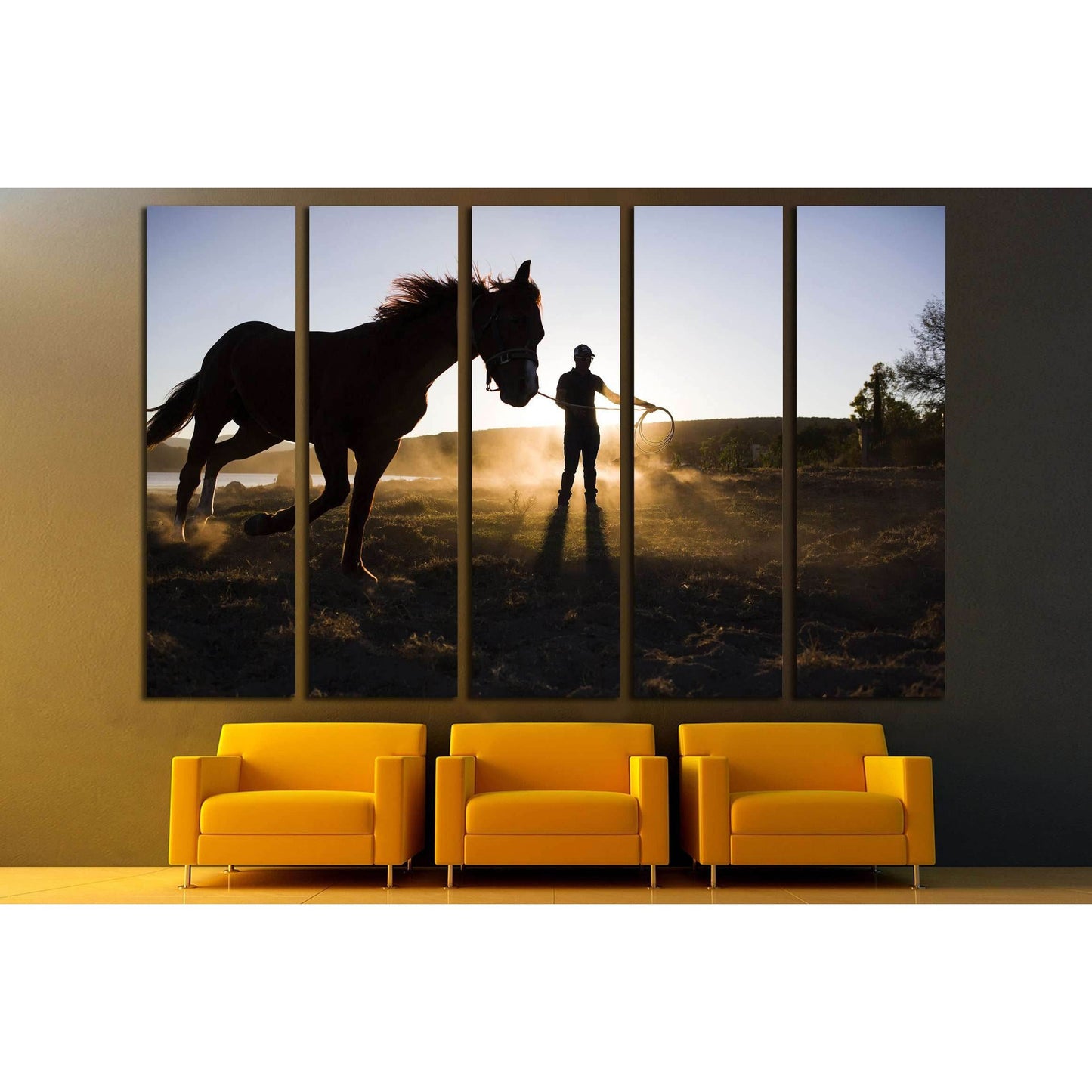 Sunrise and horse canvas print №5013 - Zellart Canvas Prints ALL_Products, Horses, s-5013