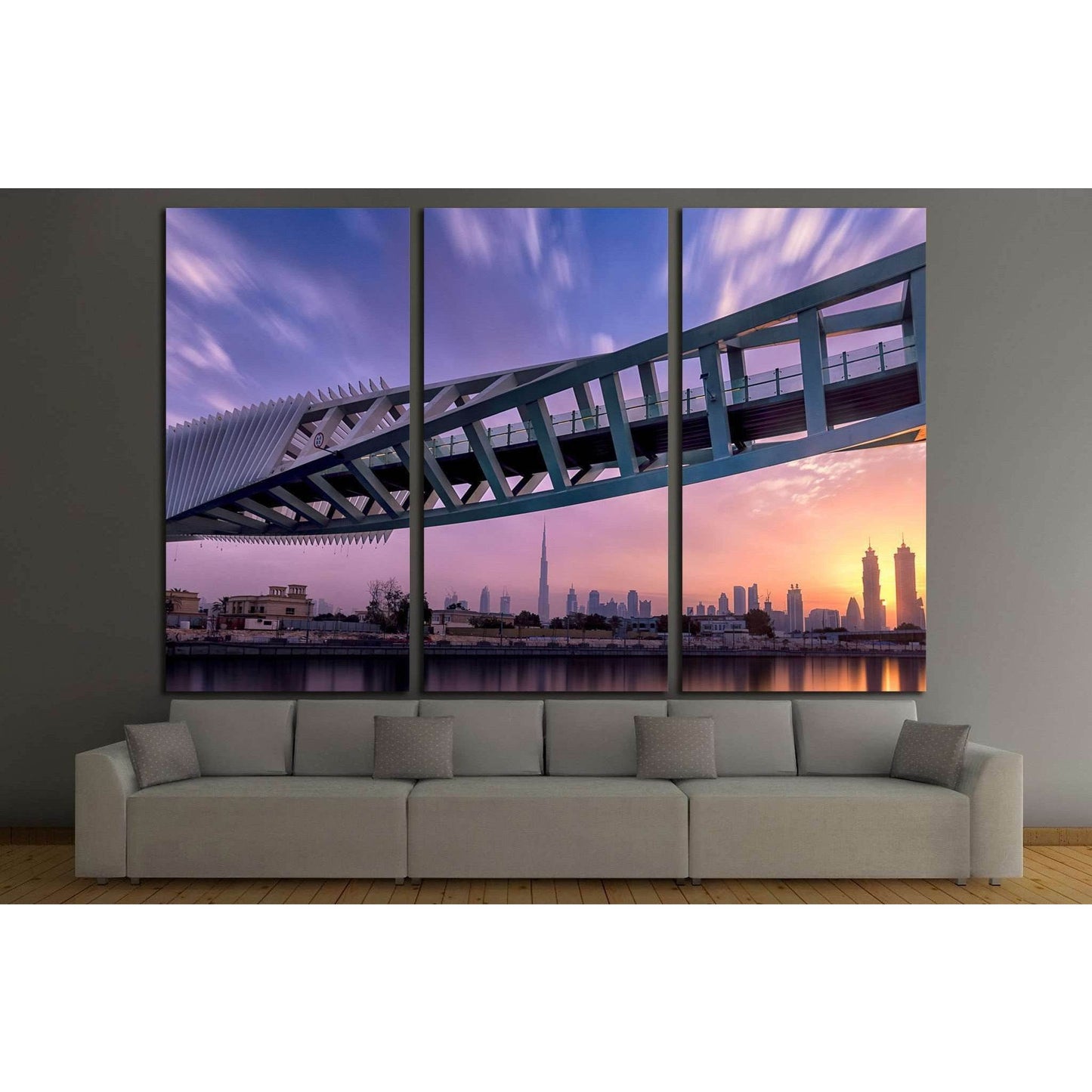 Sunrise view of Dubai Downtown from Dubai Canal №1277 Ready to Hang Canvas Print - Zellart Canvas Prints ALL_Products, s-1277