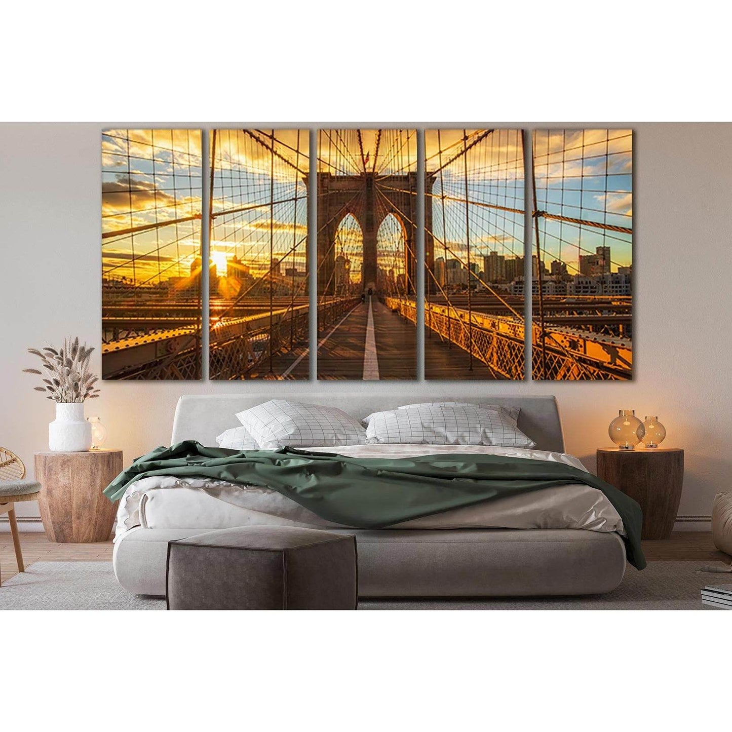 Sunset Brooklyn Bridge New York №SL1118 Ready to Hang Canvas Print - Zellart Canvas Prints 0_NY_ART, 0new, ALL_Products, Bridges Wall Art