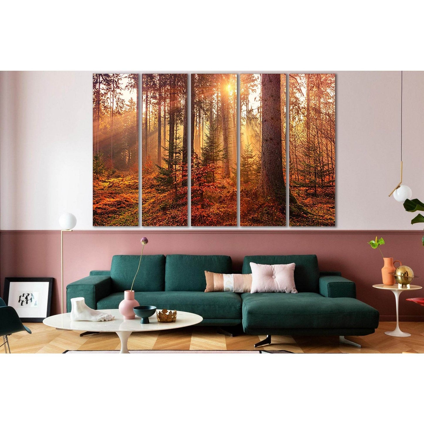 Sunset In The Forest №SL801 Ready to Hang Canvas Print - Zellart Canvas Prints 0new, ALL_Products, Trees Wall Art