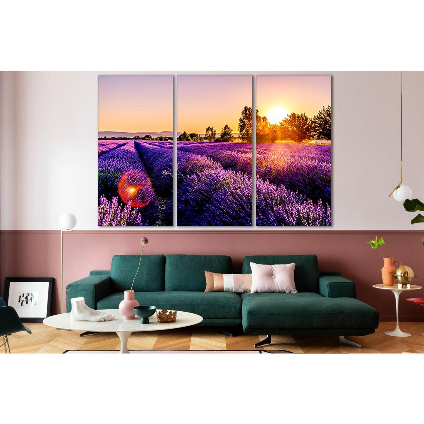 Sunset Over A Lavender Field №SL699 Ready to Hang Canvas Print - Zellart Canvas Prints 0new, ALL_Products, Floral & Botanical Wall Art
