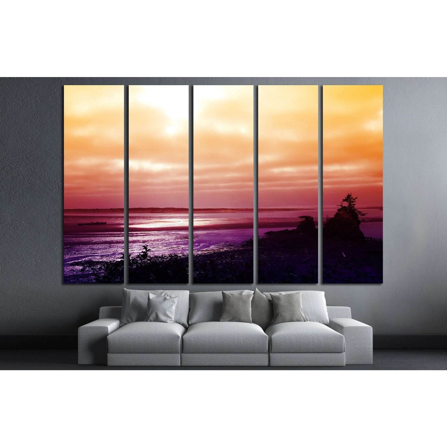 Sunset over the Pacific Coast near Lincoln City, Oregon №1957 Ready to Hang Canvas Print - Zellart Canvas Prints ALL_Products, s-1957