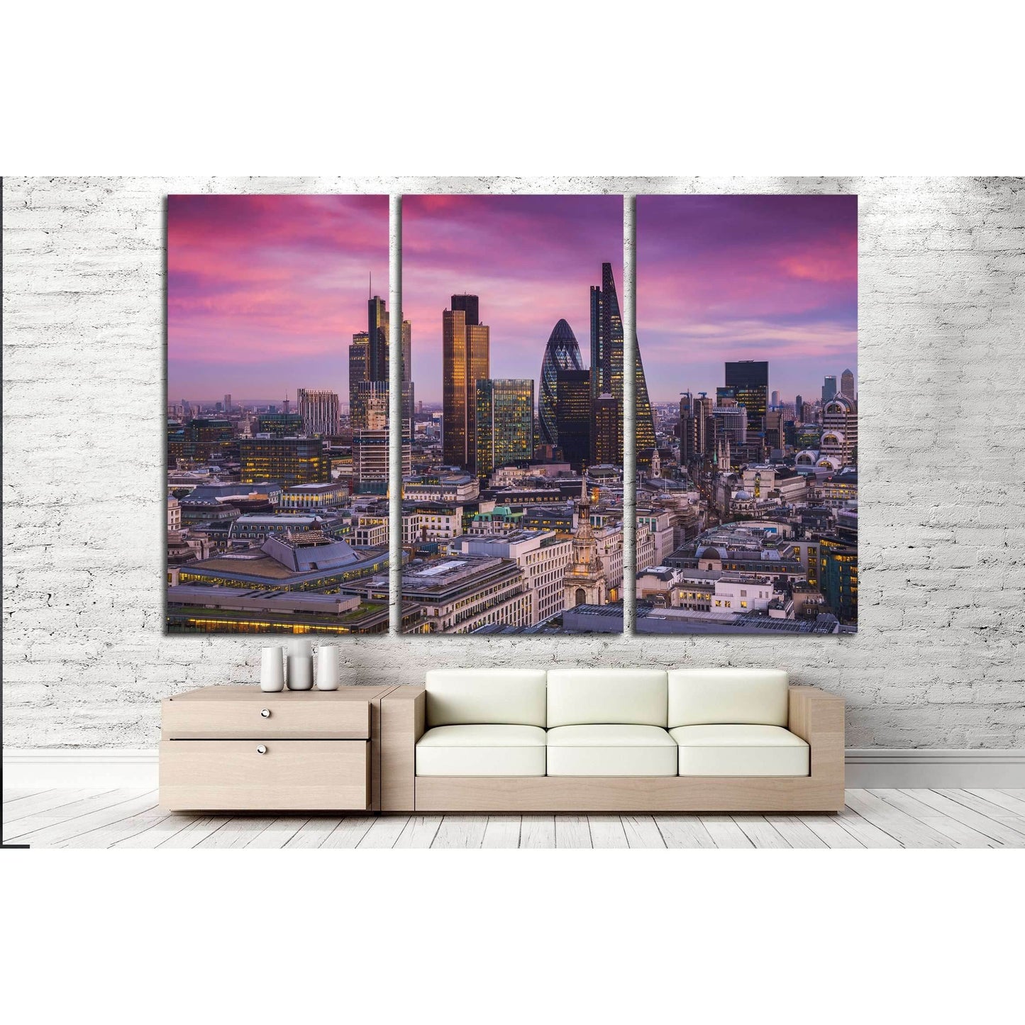 sunset with office buildings and beautiful purple sky - England, UK №3007 Ready to Hang Canvas Print - Zellart Canvas Prints ALL_Products, s-3007