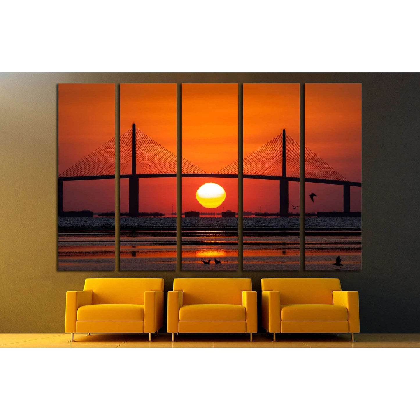 Sunshine Skyway Bridge with sunrise, Tampa Bay №1780 Ready to Hang Canvas Print - Zellart Canvas Prints ALL_Products, s-1780