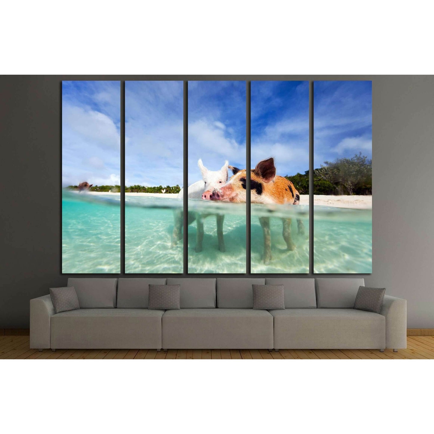 Swimming pigs of the Bahamas in the Out Islands of the Exuma №2352 Ready to Hang Canvas Print - Zellart Canvas Prints ALL_Products, s-2352