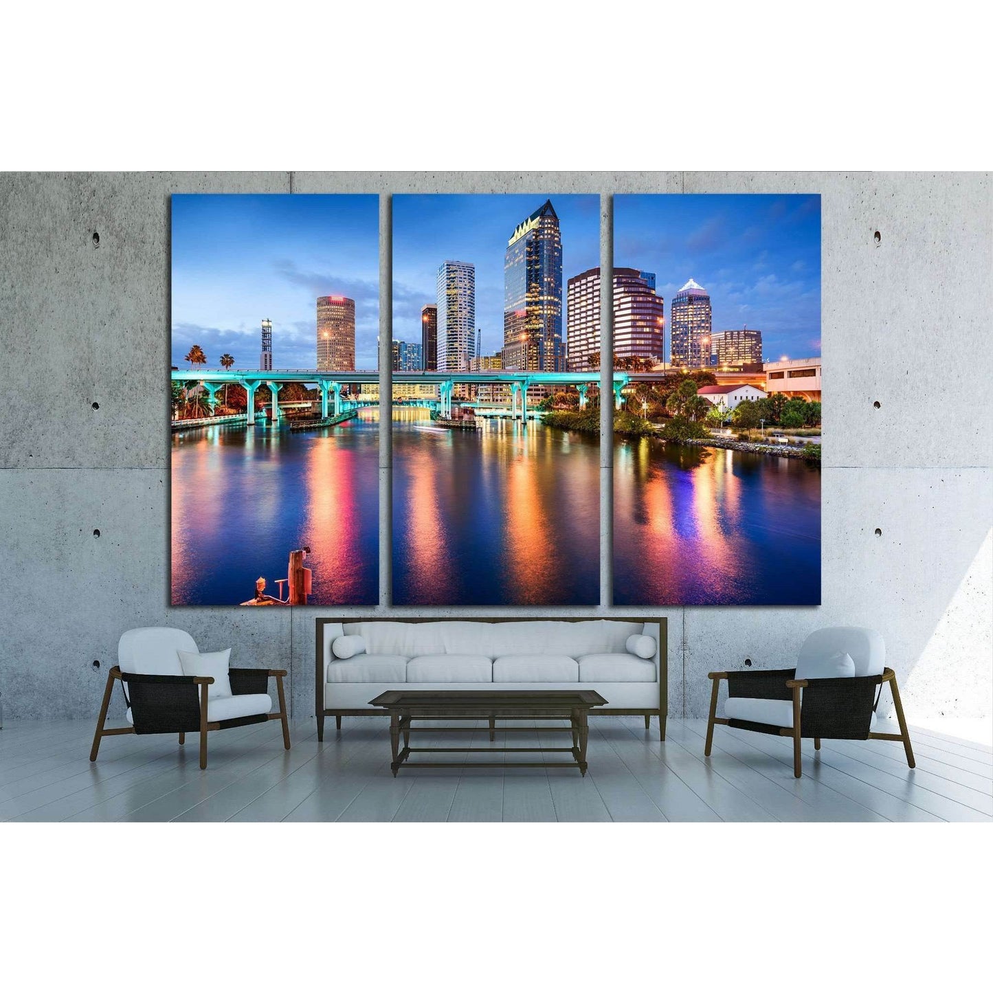 Tampa, Florida, USA downtown city skyline over the Hillsborough River №1692 Ready to Hang Canvas Print - Zellart Canvas Prints ALL_Products, s-1692