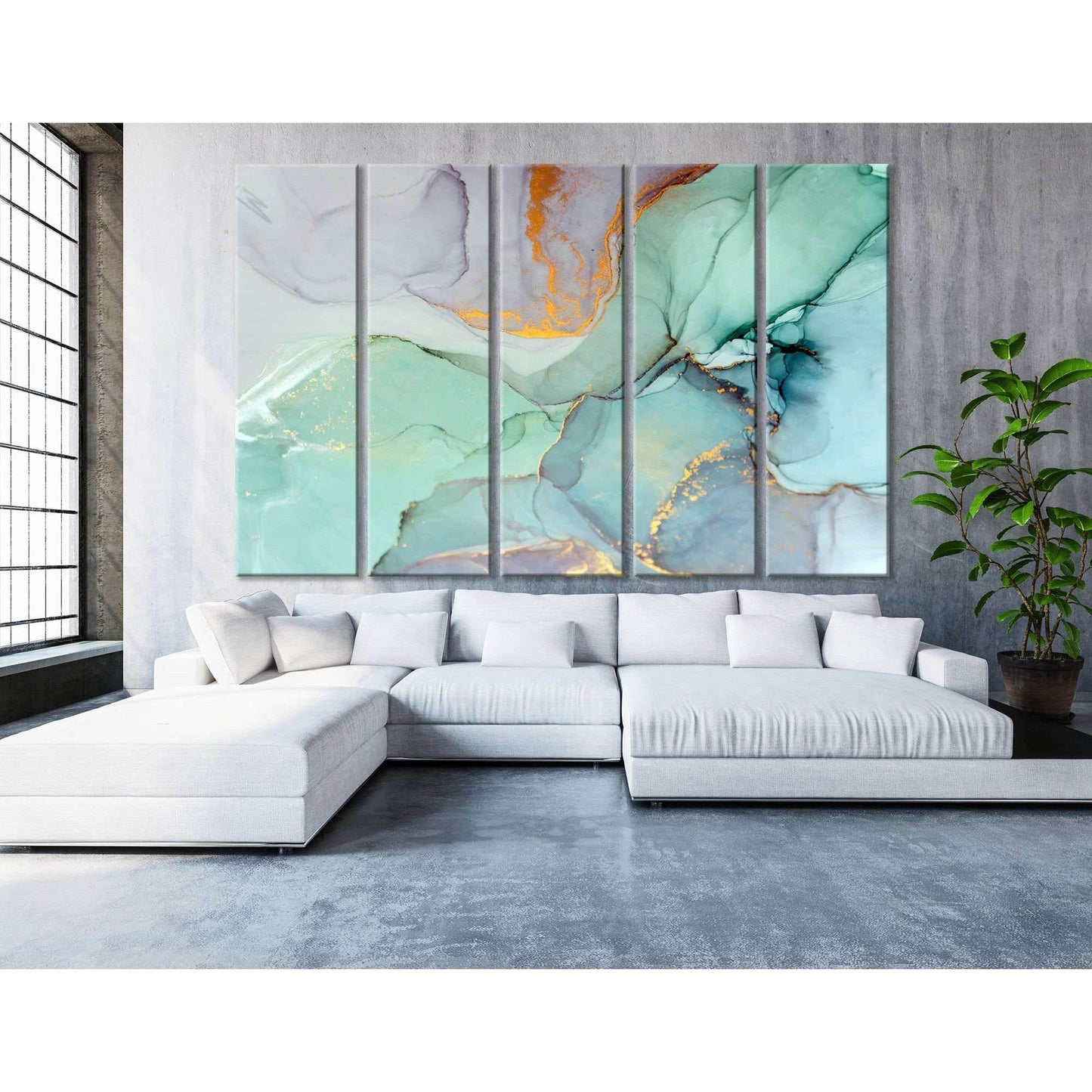 Teal Marble Artwork Ready to Hang Canvas Print - Zellart Canvas Prints ALL_Products
