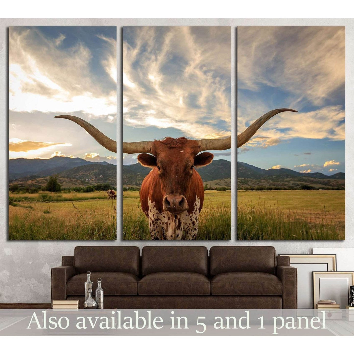 Texas longhorn steer in rural Utah, USA №2364 Ready to Hang Canvas Print - Zellart Canvas Prints ALL_Products, s-2364