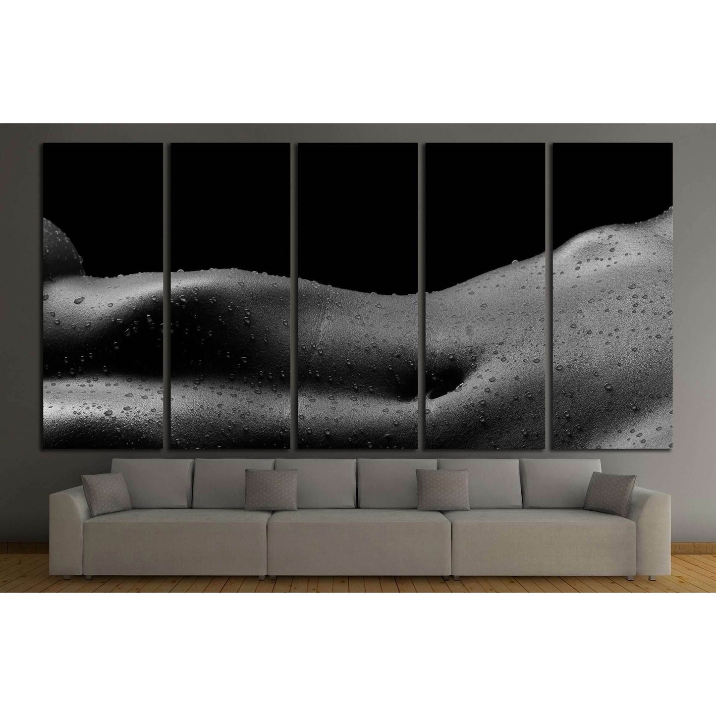 the curves of the body on the abdomen with water drops №3021 Ready to Hang Canvas Print - Zellart Canvas Prints ALL_Products, s-3021