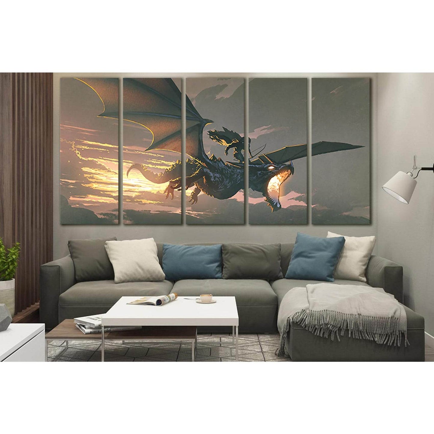 The Dragon Flying In The Sunset №SL1275 Ready to Hang Canvas Print - Zellart Canvas Prints 0new, ALL_Products, Fantasy And Sci Fi Wall Art