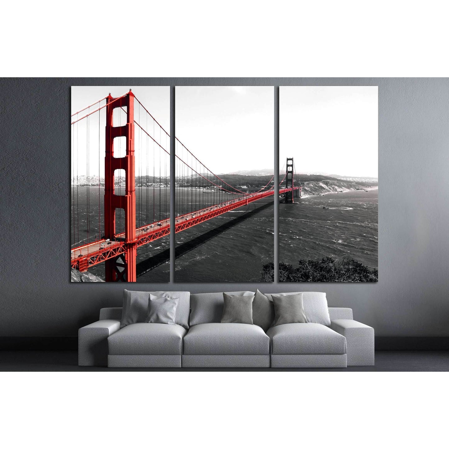The Golden Gate Bridge on a monochromatic background №2607 Ready to Hang Canvas Print - Zellart Canvas Prints ALL_Products, s-2607