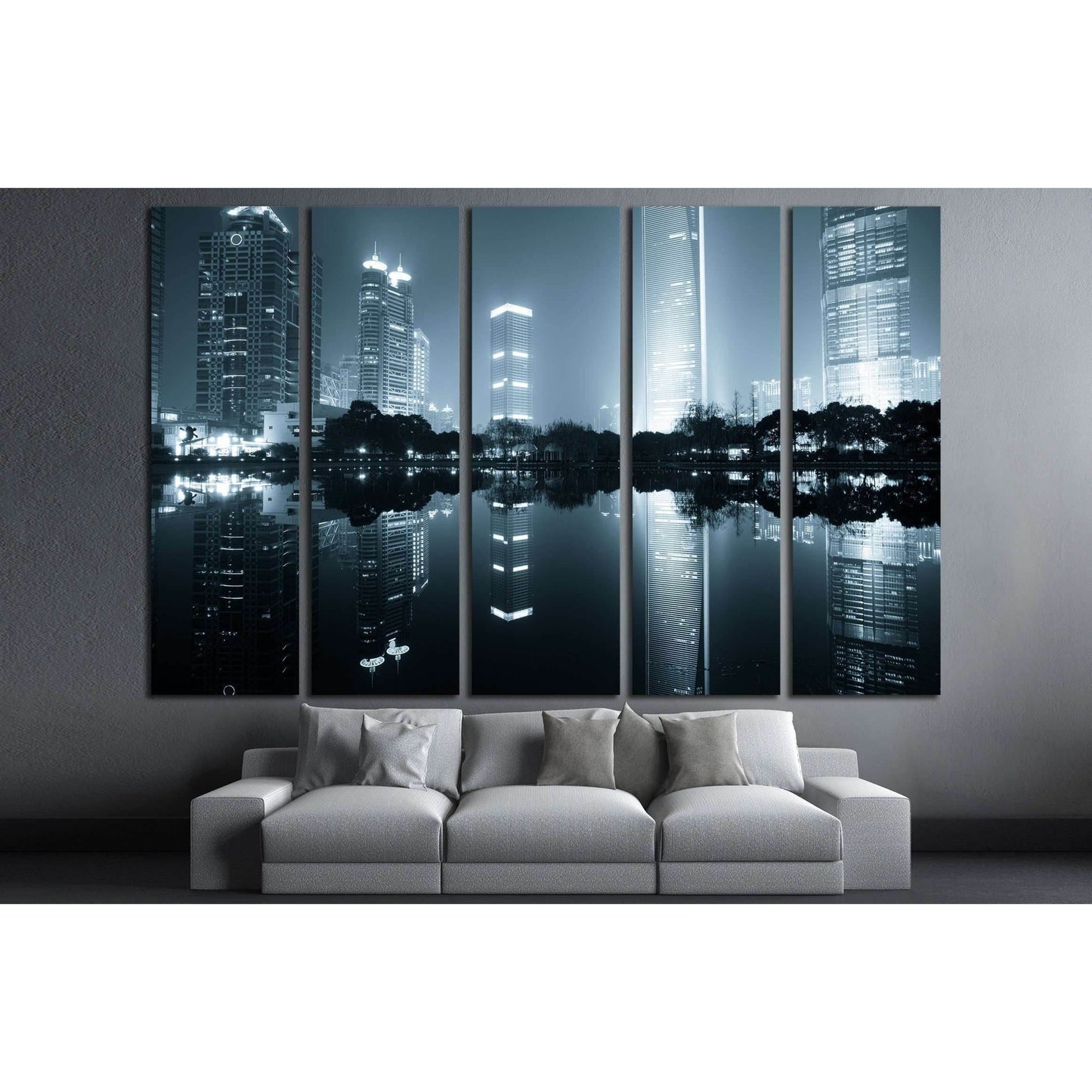 the night view of the lujiazui financial centre in shanghai china №2230 Ready to Hang Canvas Print - Zellart Canvas Prints ALL_Products, s-2230