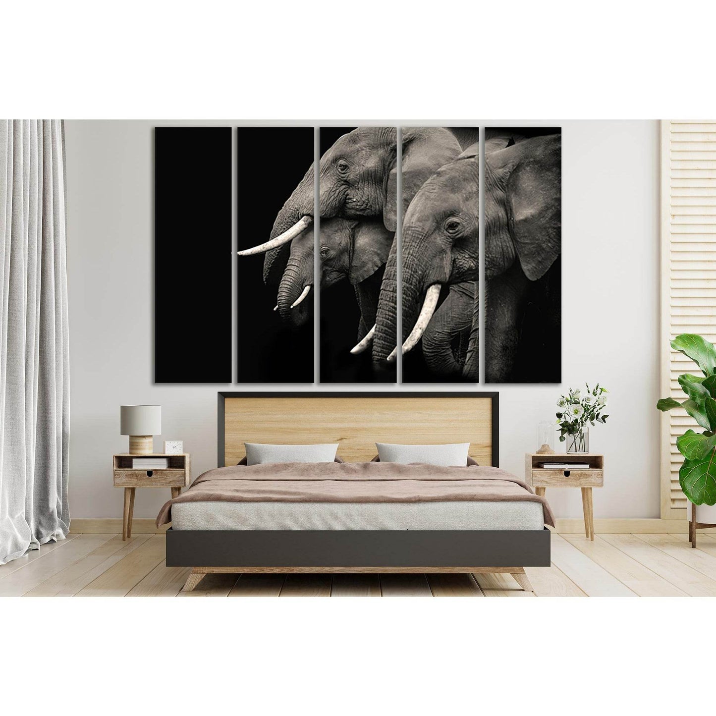 Three Elephants On Black Background №SL874 Ready to Hang Canvas Print - Zellart Canvas Prints 0new, ALL_Products, Black & White Wall Art, Elephant