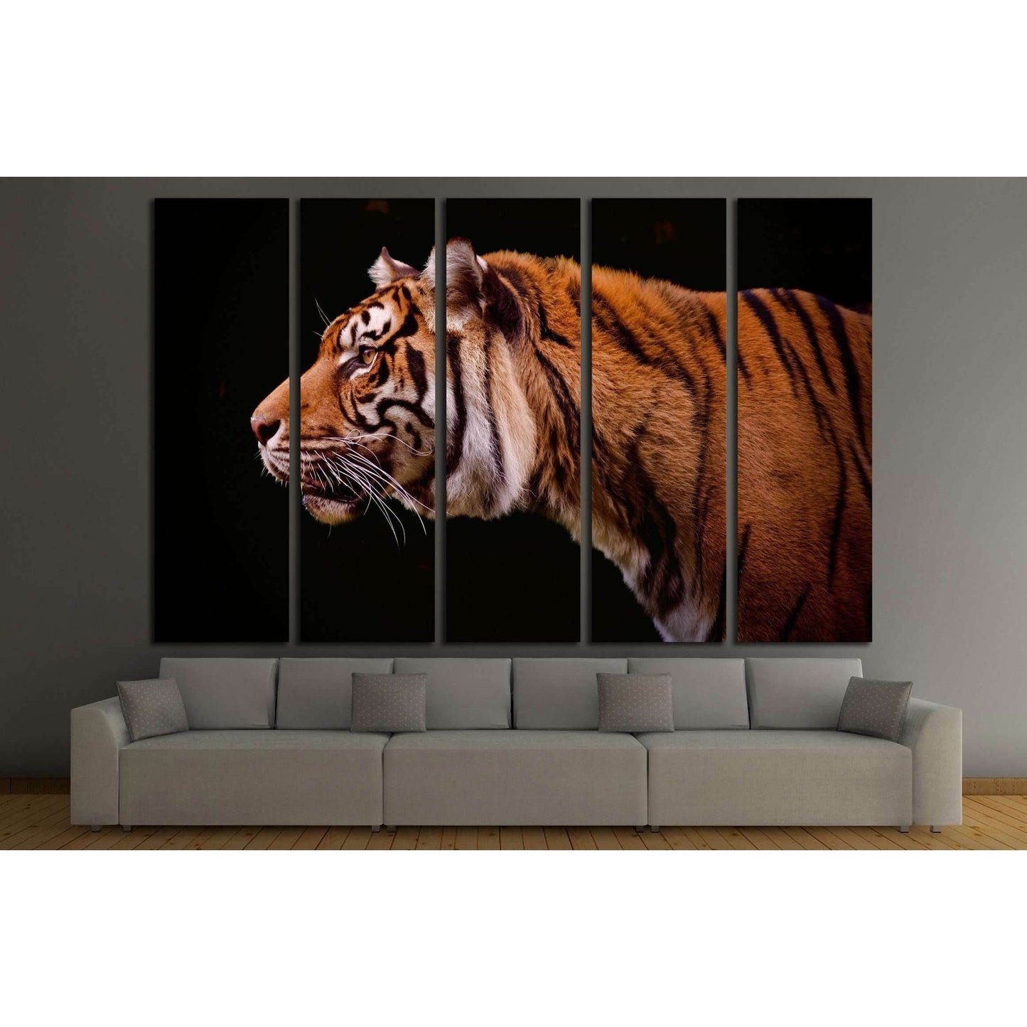 Tiger profile isolated on a black background №2341 Ready to Hang Canvas Print - Zellart Canvas Prints ALL_Products, s-2341, Tiger