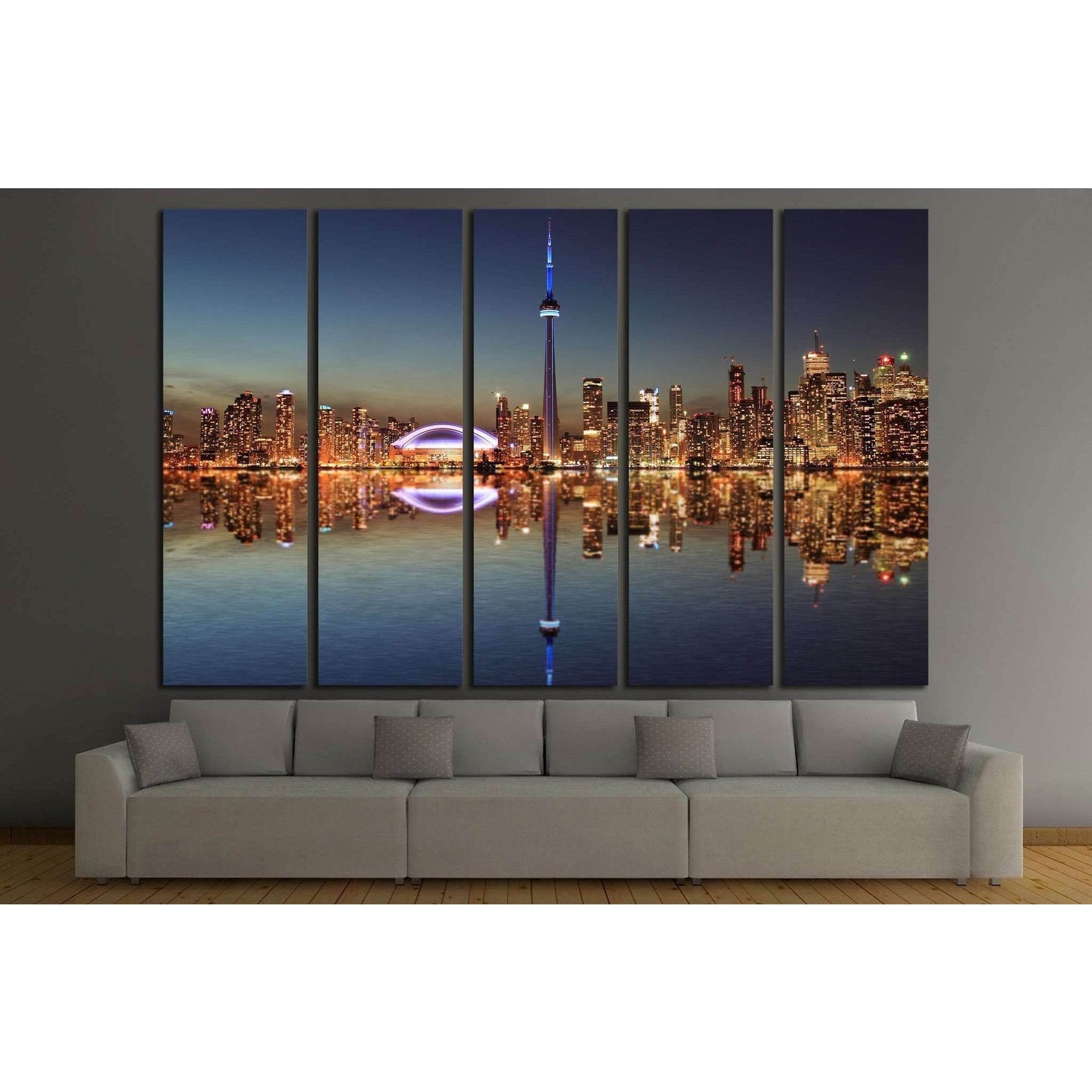 Toronto Skyline at night with a reflection in Lake Ontario №2040 Ready to Hang Canvas Print - Zellart Canvas Prints ALL_Products, s-2040